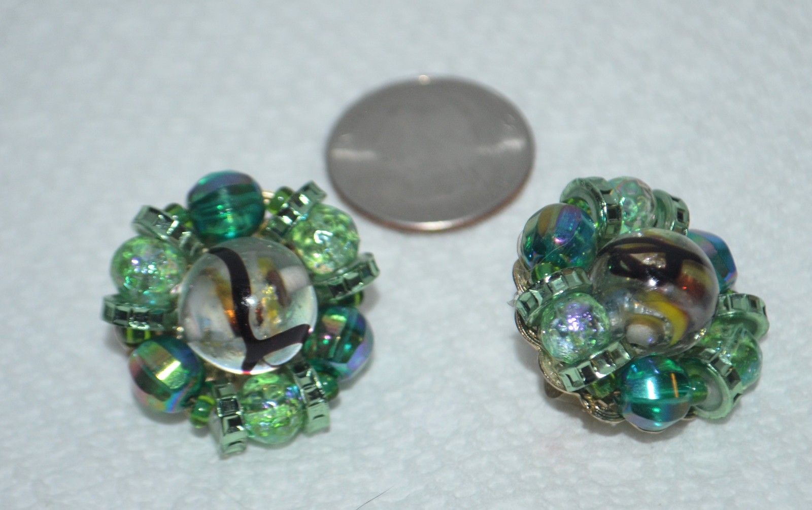 Vintage Signed Hobé Cluster Clip On Earrings – Fabulous Green