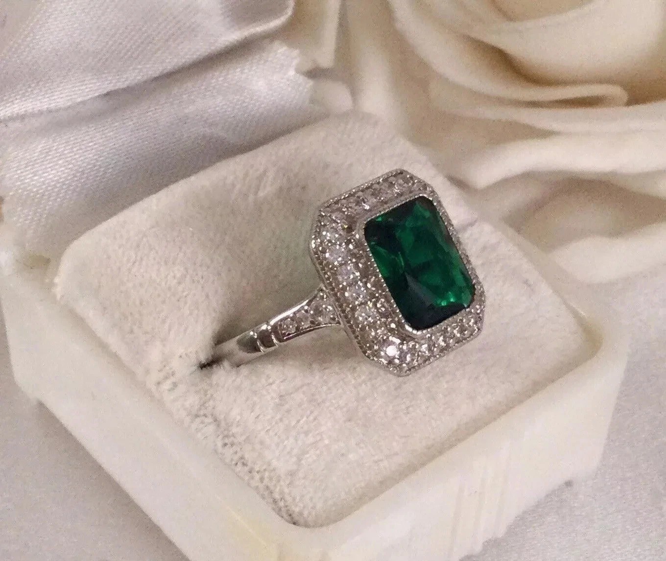 4.2Ct Art Deco Style Green Lab Created Diamond Engagement 14K White Gold FN Ring