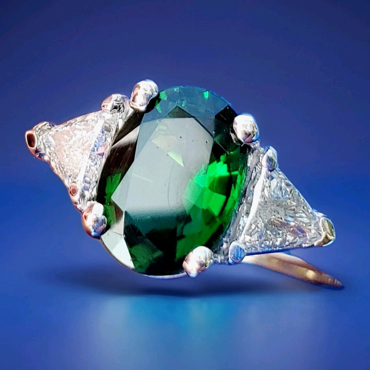 Original EARTH MINED Tourmaline DIAMOND Deco Engagement Ring 14K WHITE GOLD S 7