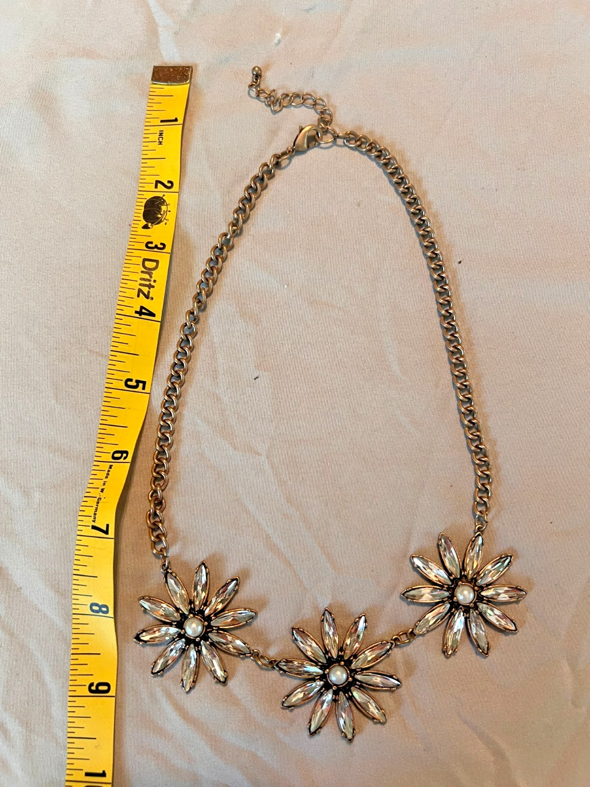 Vintage Floral Pearl & Crystal Statement Necklace Gold/Brass Tone Adjustable