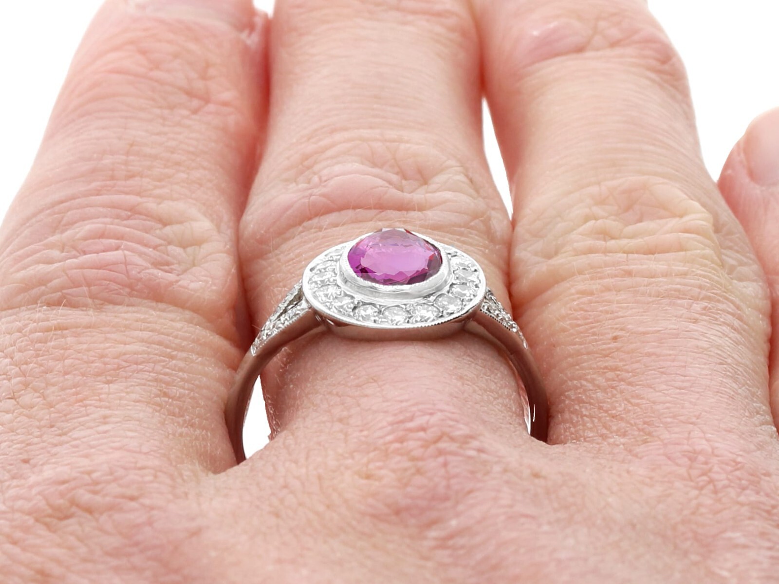Vintage 1.88Ct Pink Sapphire Diamond and Platinum Dress Ring