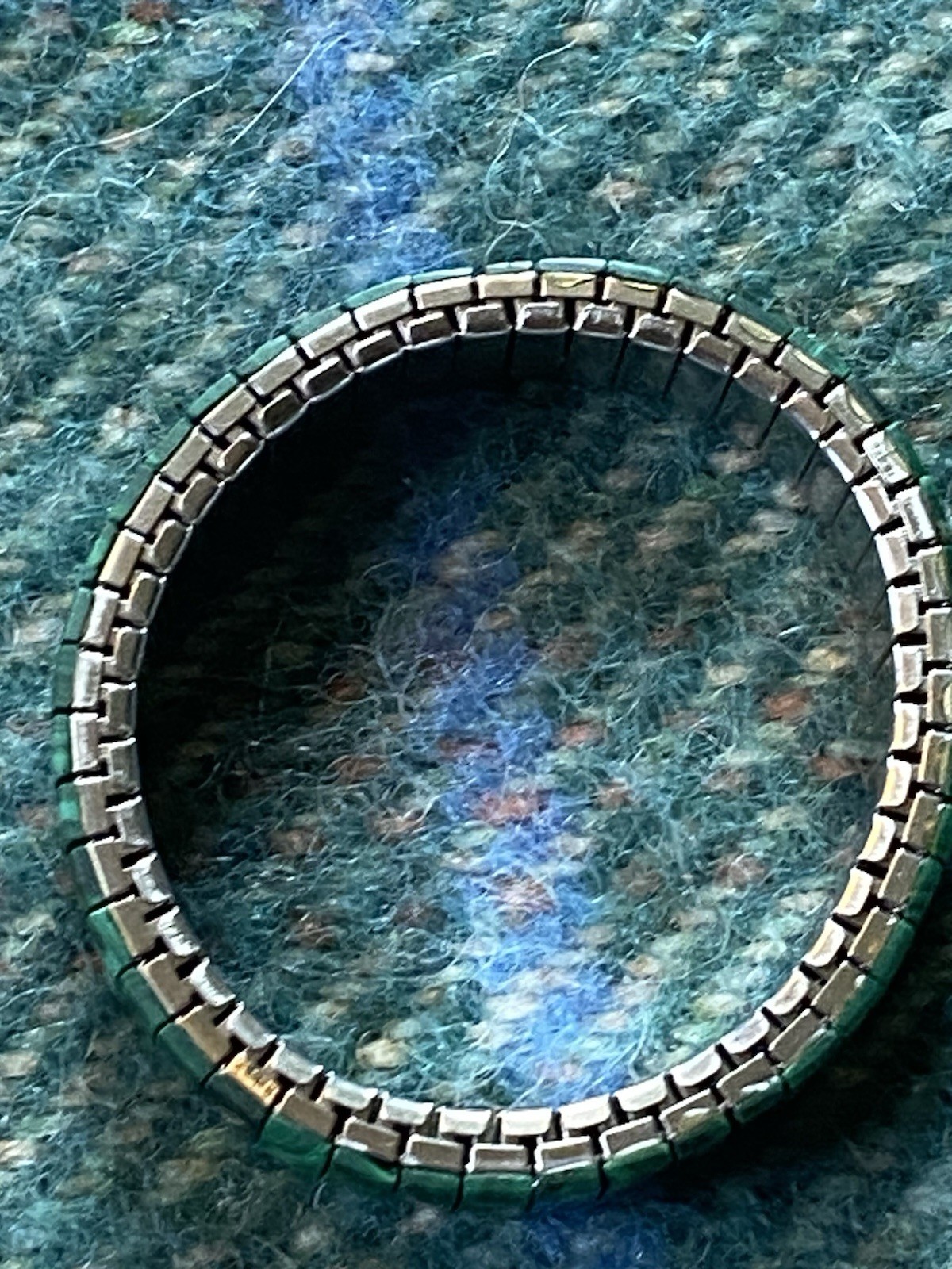 Malachite Inlay Stretch Bracelet Stainless Steel OSFA Western Native Green Stone