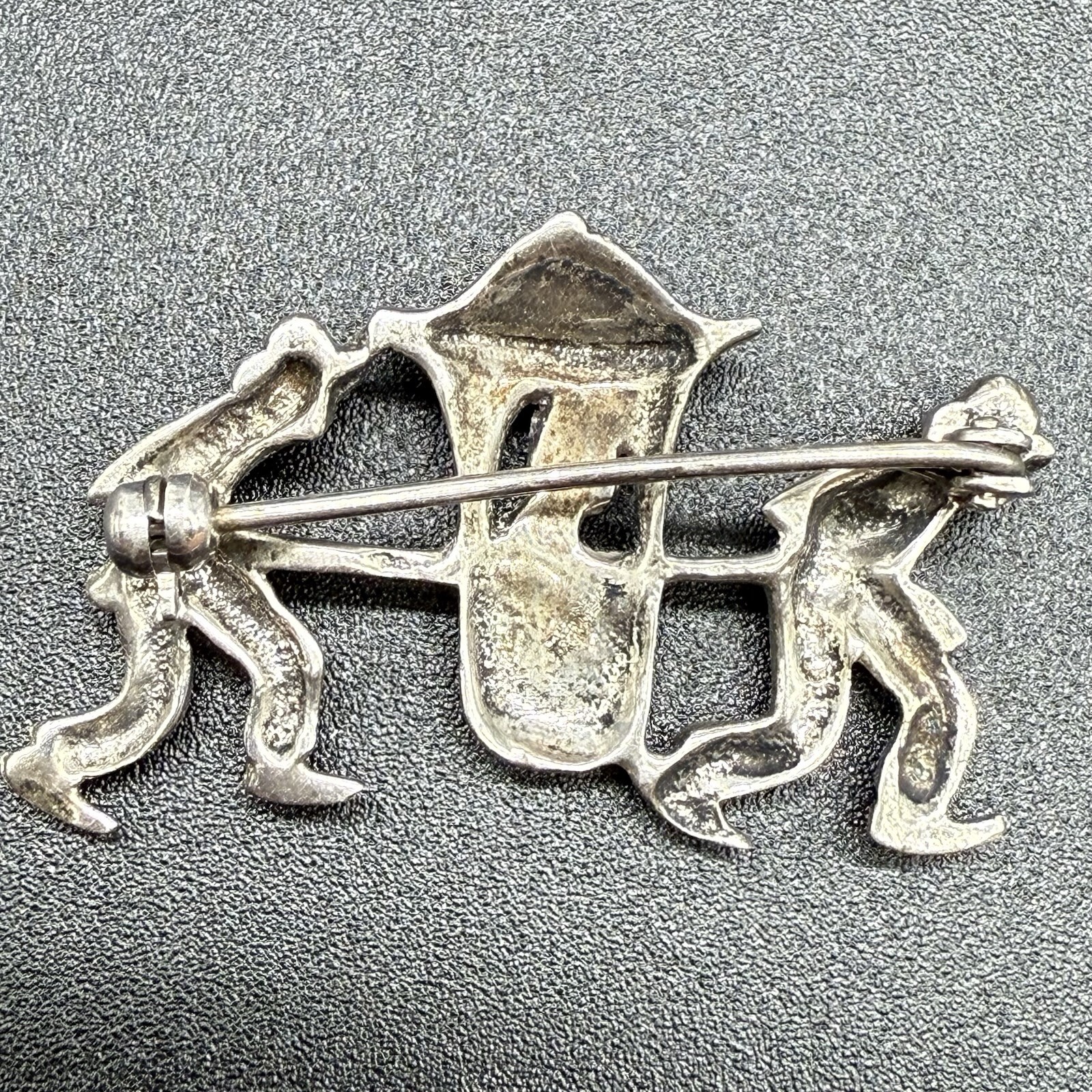 Vintage Unmarked Silver Marcasite Sedan Chair Brooch 7 Grams 935? AS IS