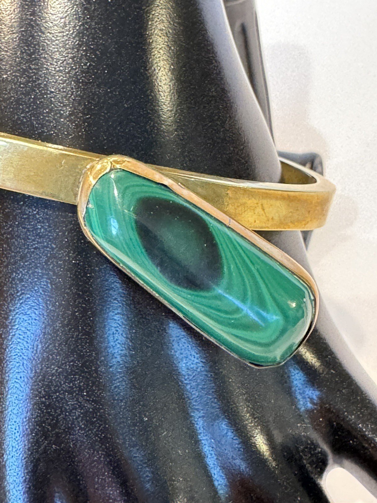 Vintage Malachite & Thick Copper Cuff Bracelet Retro Art Deco Revival Design 30g
