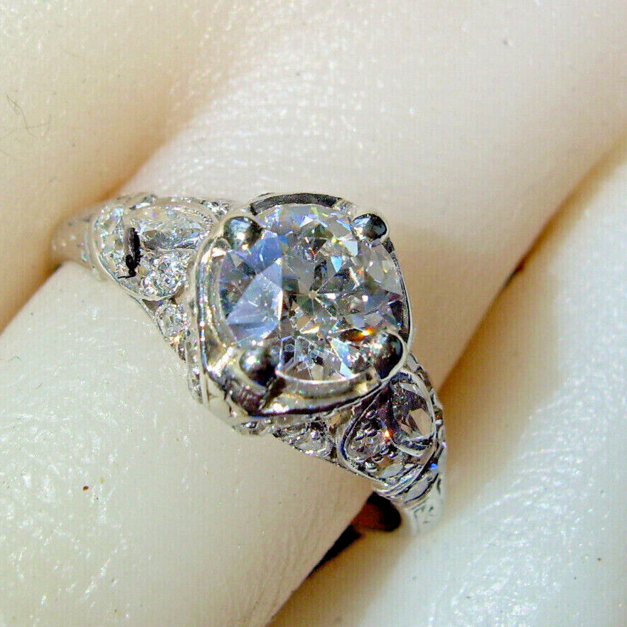 Original EARTH MINED DIAMOND Deco Engagement Ring Vintage PLATINUM Solitaire 2CT