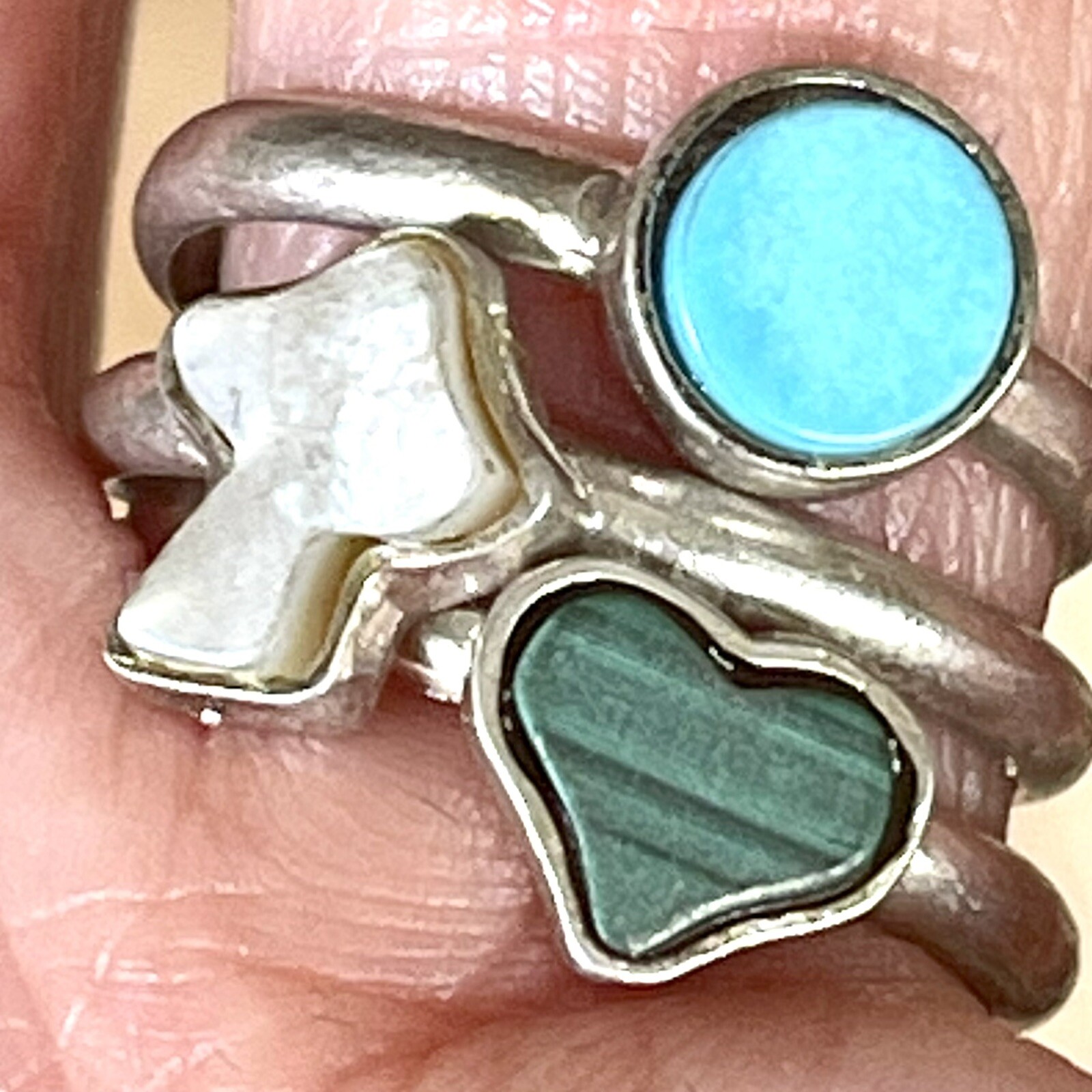 VTG 1960s Turquoise Mushroom Ring Lot Sz 7 Stackable Sterling Heart 2