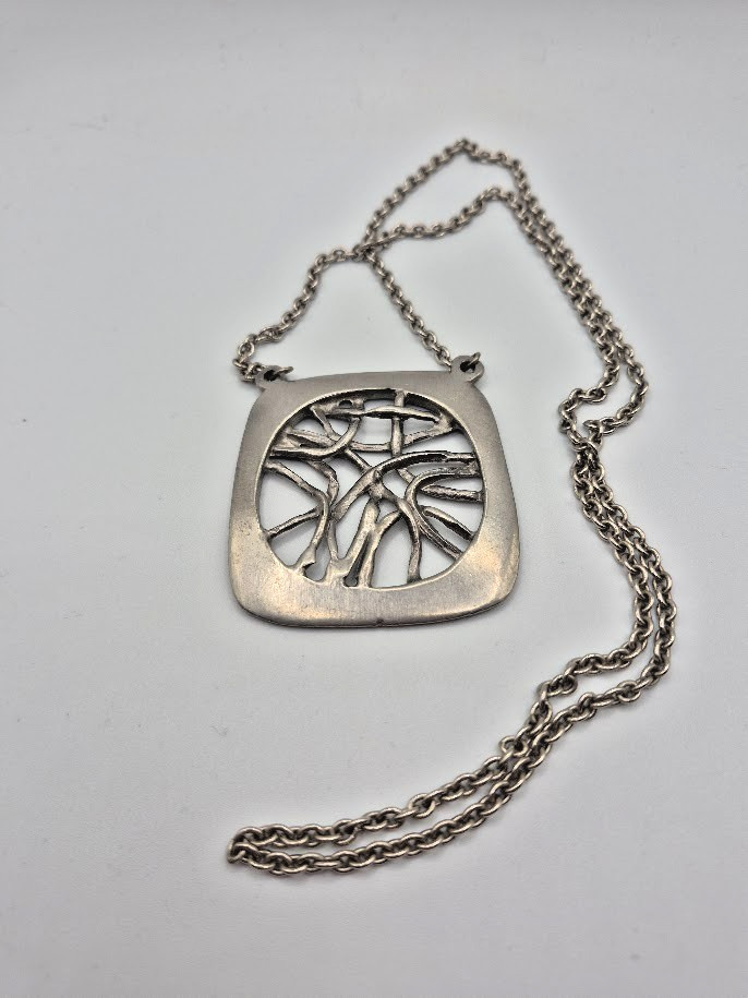 Vintage 1970’s Scandinavian Modernist Pewter Pendant Necklace Nordic Unisex/GOOD