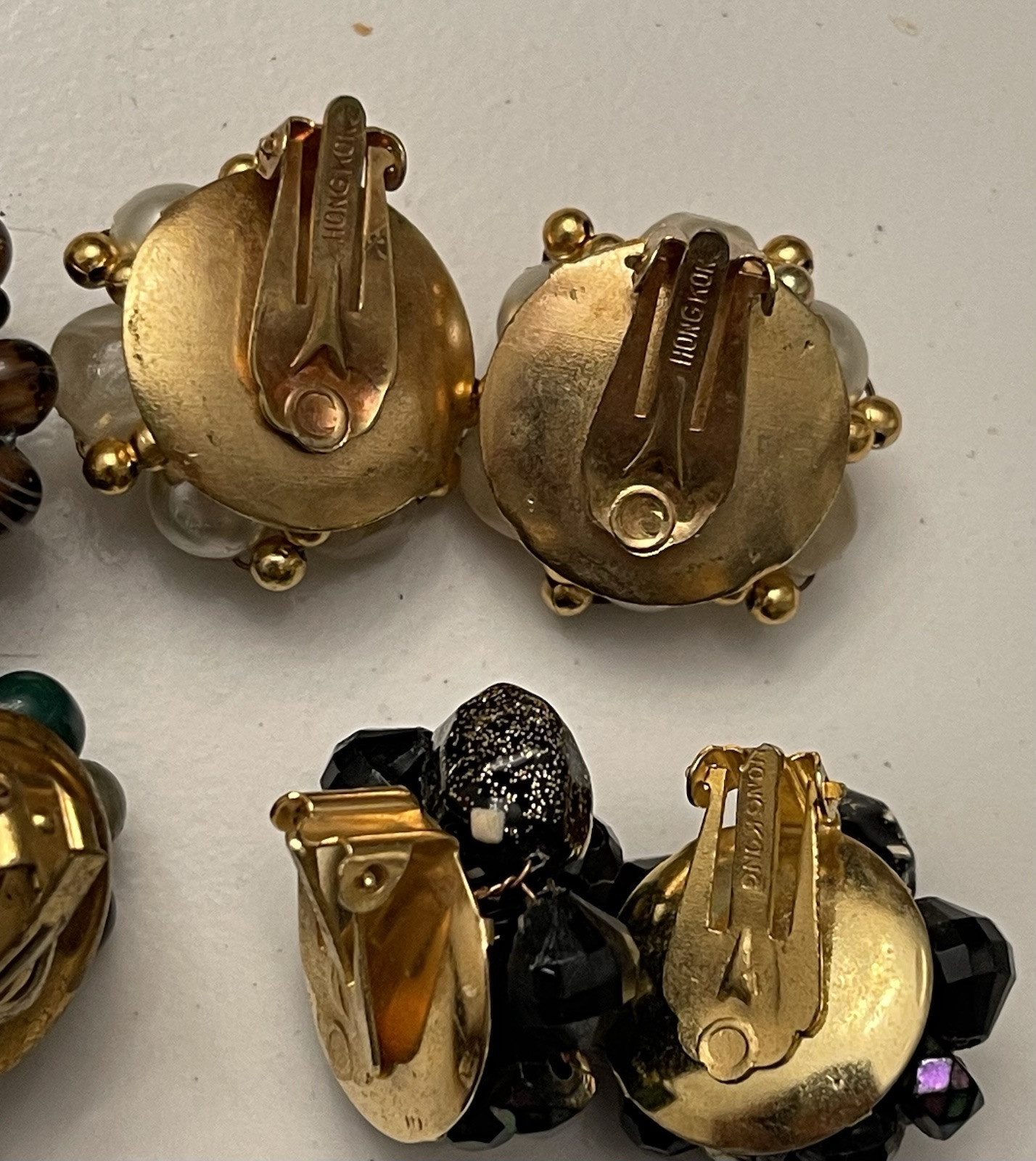 Vintage Cluster Beaded Clip on Earrings Lot of 4 Japan Hong Kong Estate Jewelry