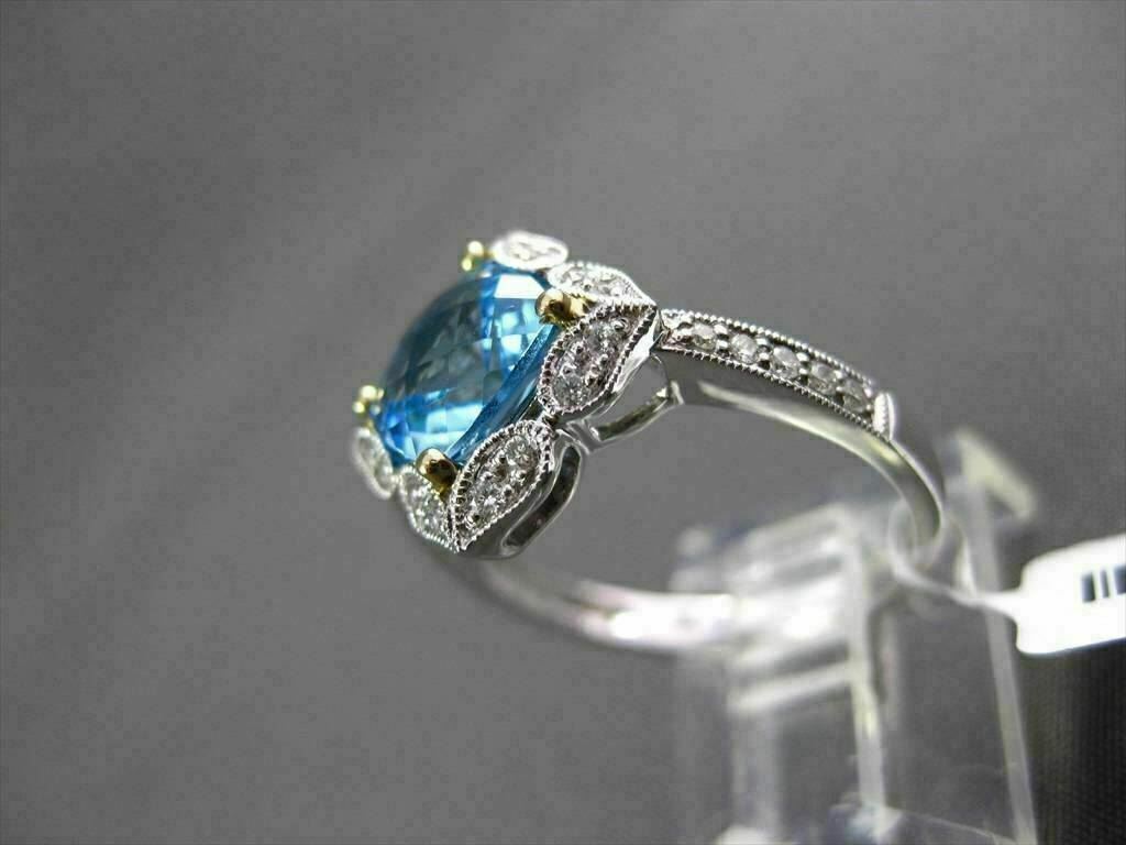 ESTATE 1.88CTW DIAMOND & AAA BLUE TOPAZ 14KT TWO TONE GOLD STAR FILIGREE RING