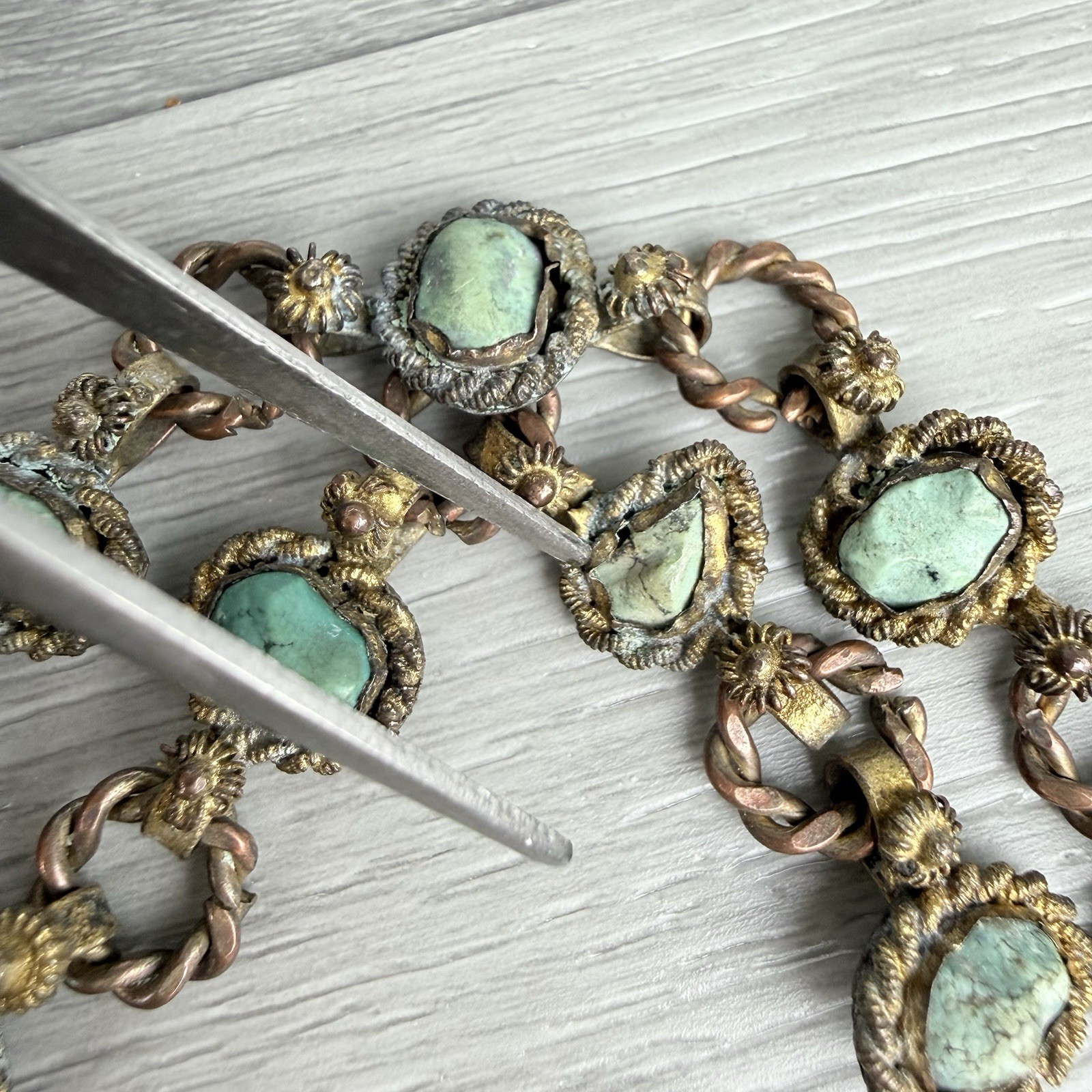 Vintage Possibly Antique Chinese Import Filigree Turquoise Pendant Necklace