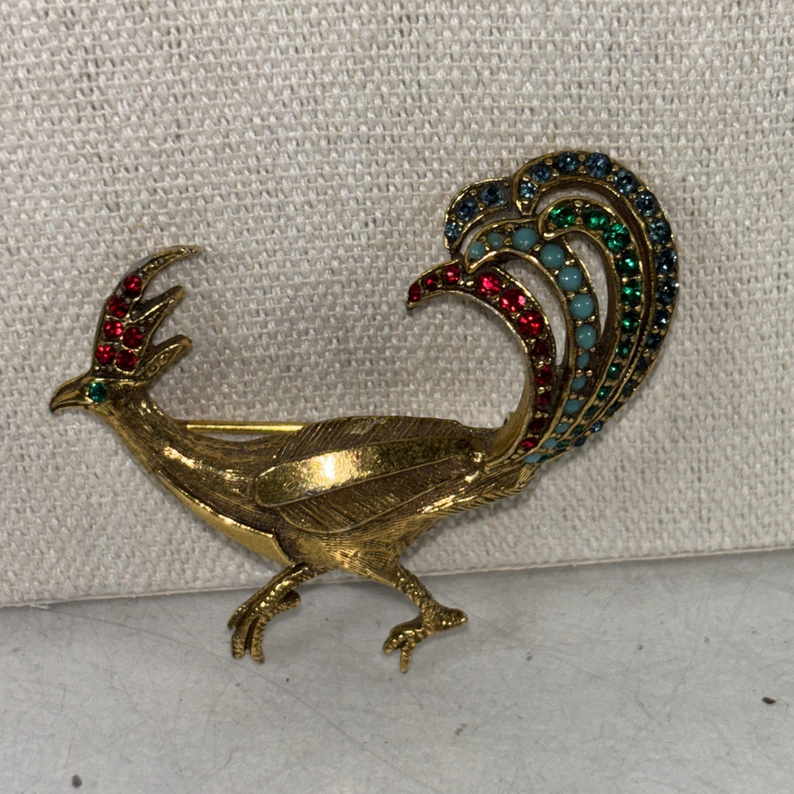 Gold Tone Peacock Bird Pin Brooch