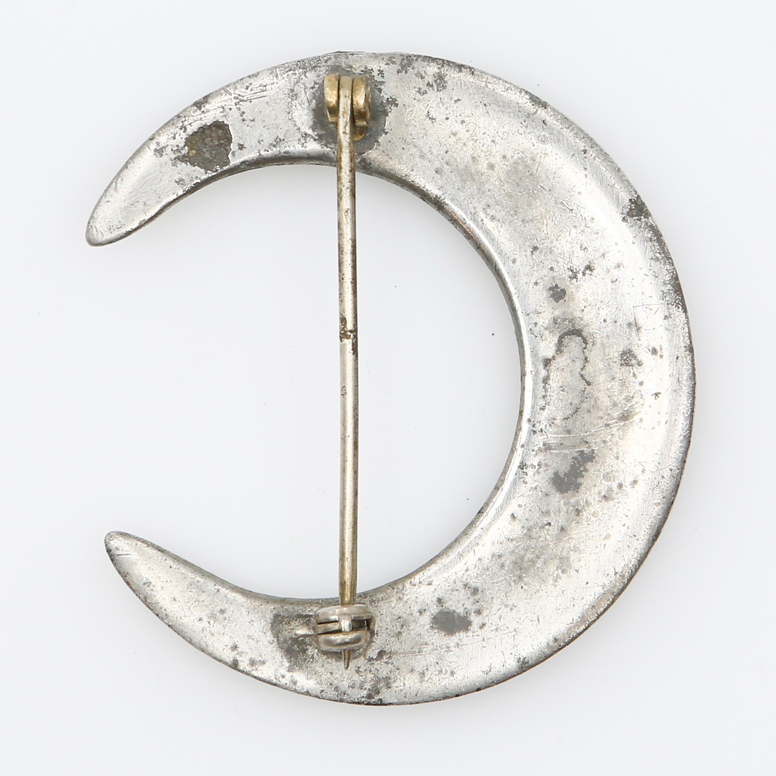 Antique Art Deco Celestial Crescent Moon Rhinestone Pot Metal Brooch 1920s