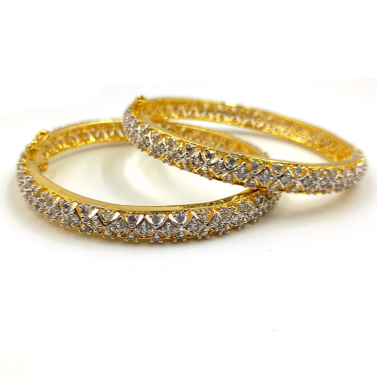 Traditional Indian Bangle Set 22K Gold Plated White CZ Bridal Wedding Jewelry