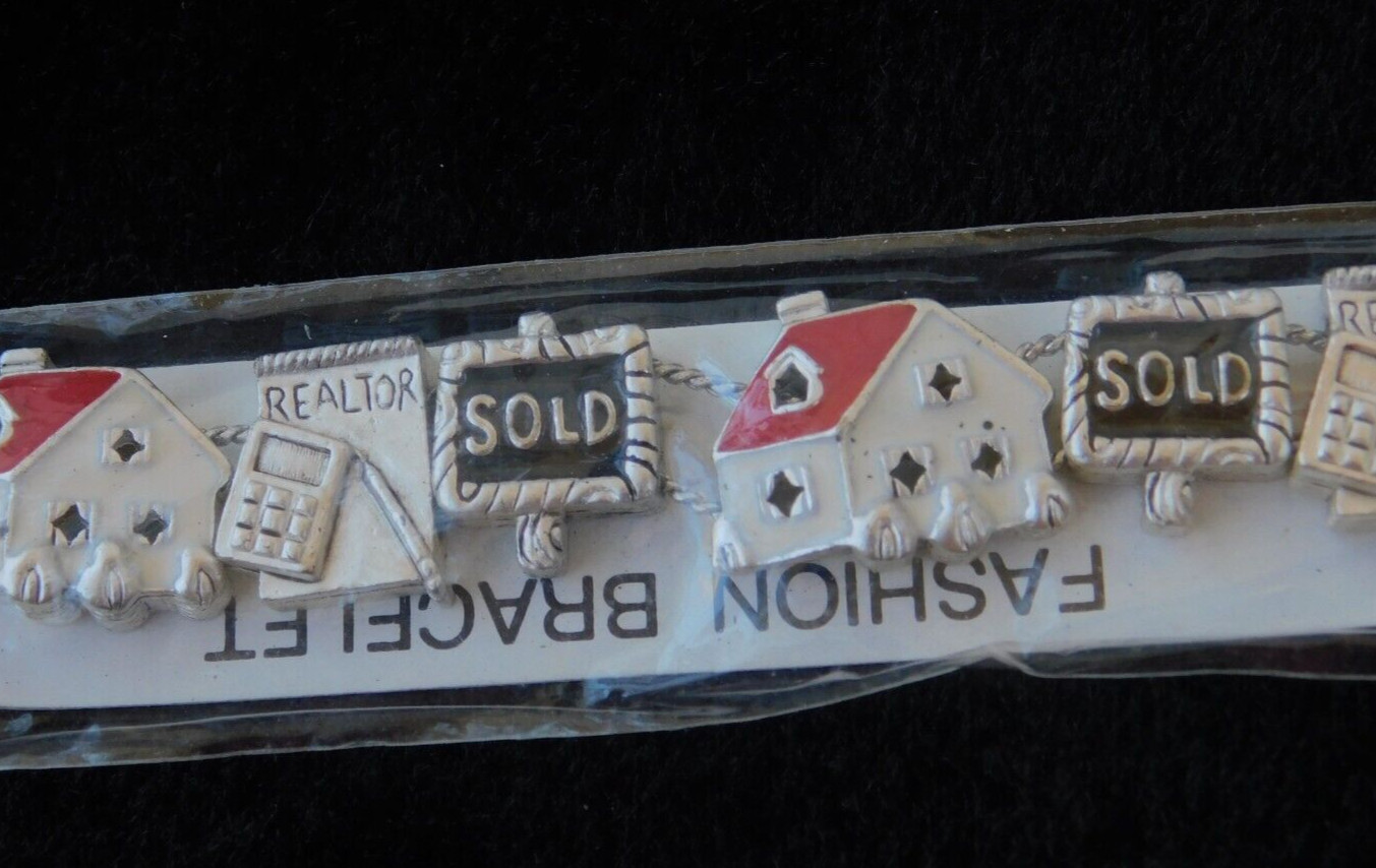 Vintage Charm Bracelet Realtor Sold House Double Chain Costume Jewelry