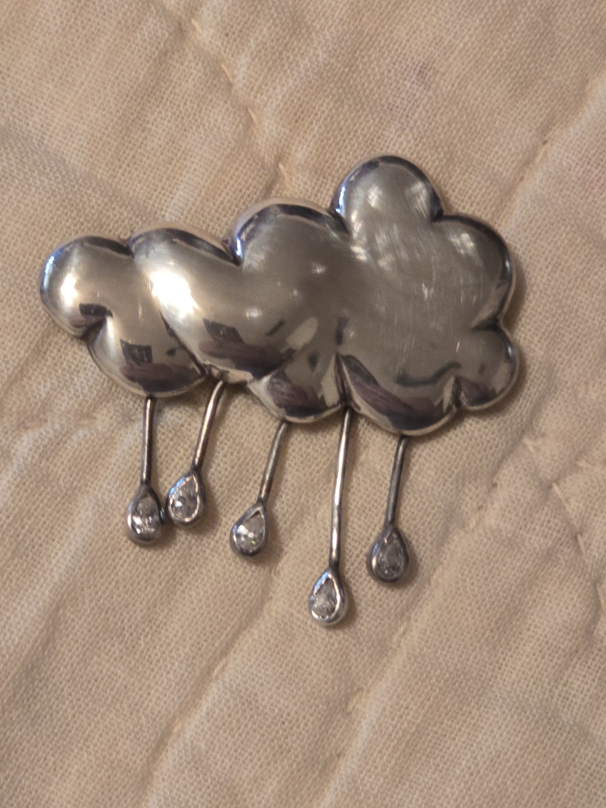 VINTAGE 1990s 925 STERLING SILVER RAINCLOUD 🌧 WITH CRYSTAL RAINDROPS PIN/BROOCH