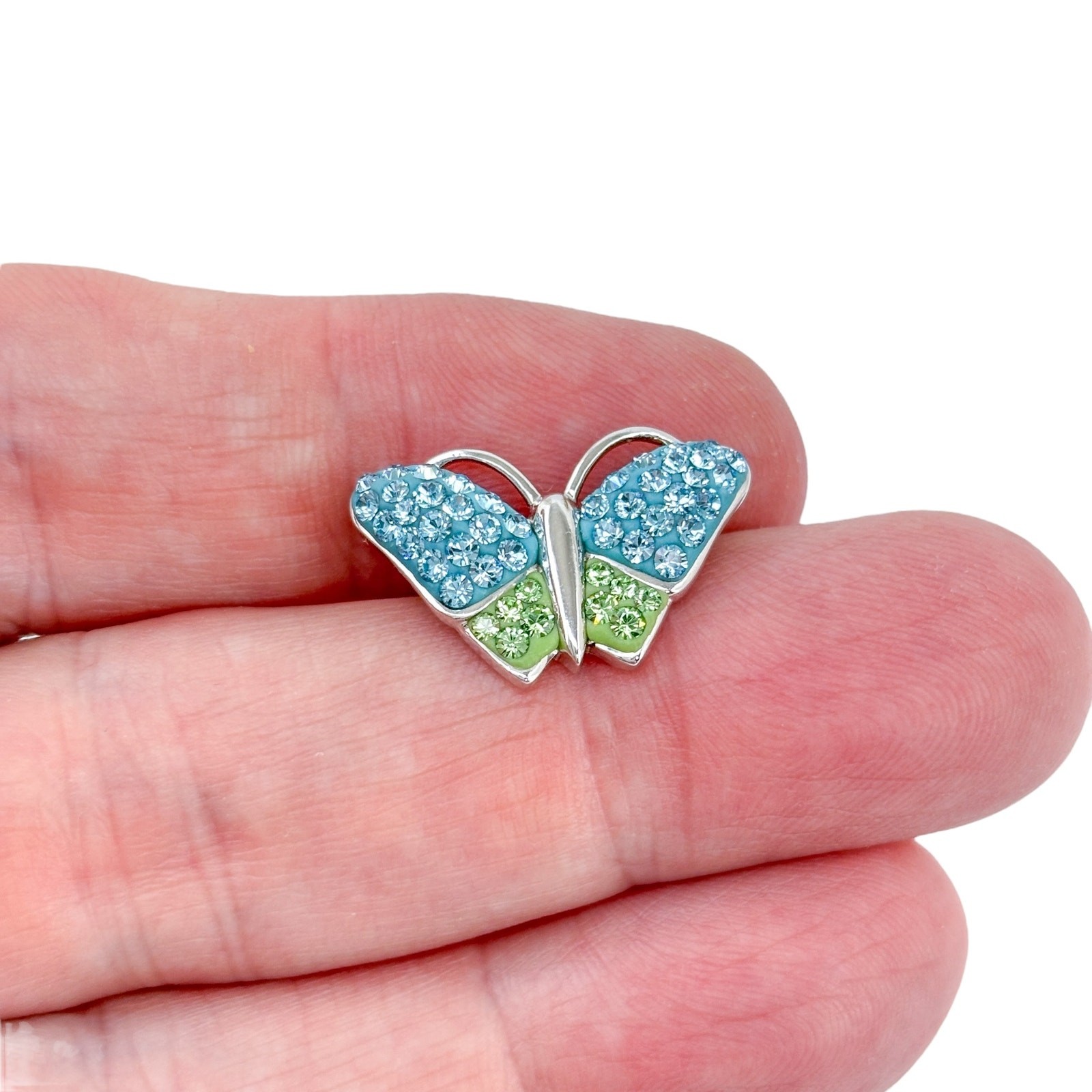 Blue & Green Crystal Pendant | Vintage Sterling Silver 925