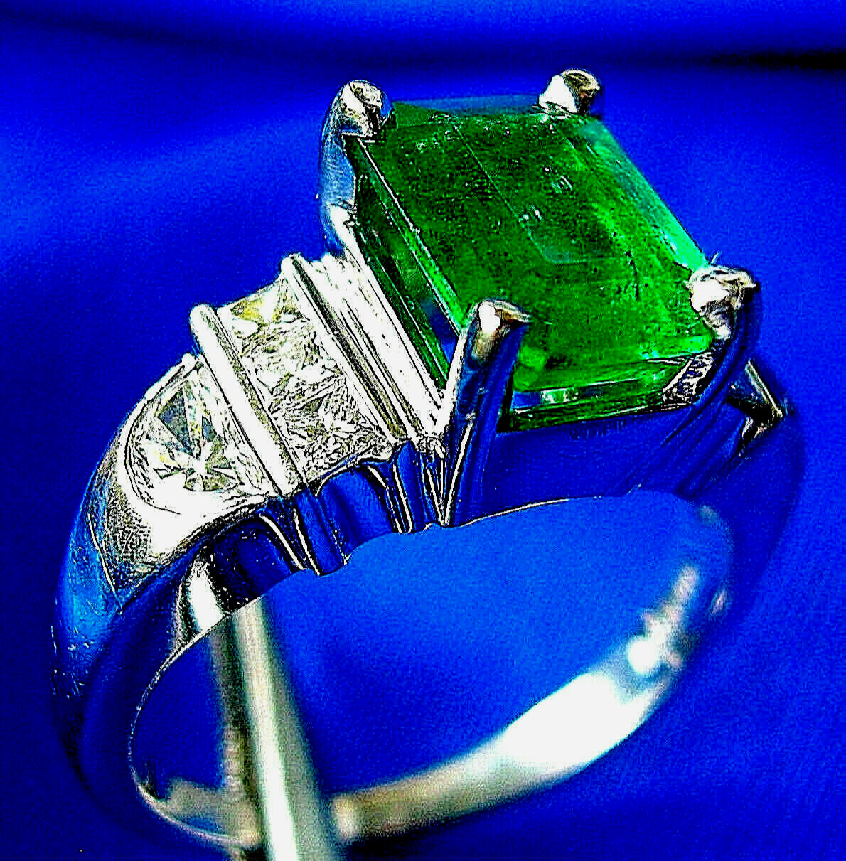 Original EARTH MINED EMERALD DIAMOND Deco Engagement Ring 14K GOLD Solitaire S 7