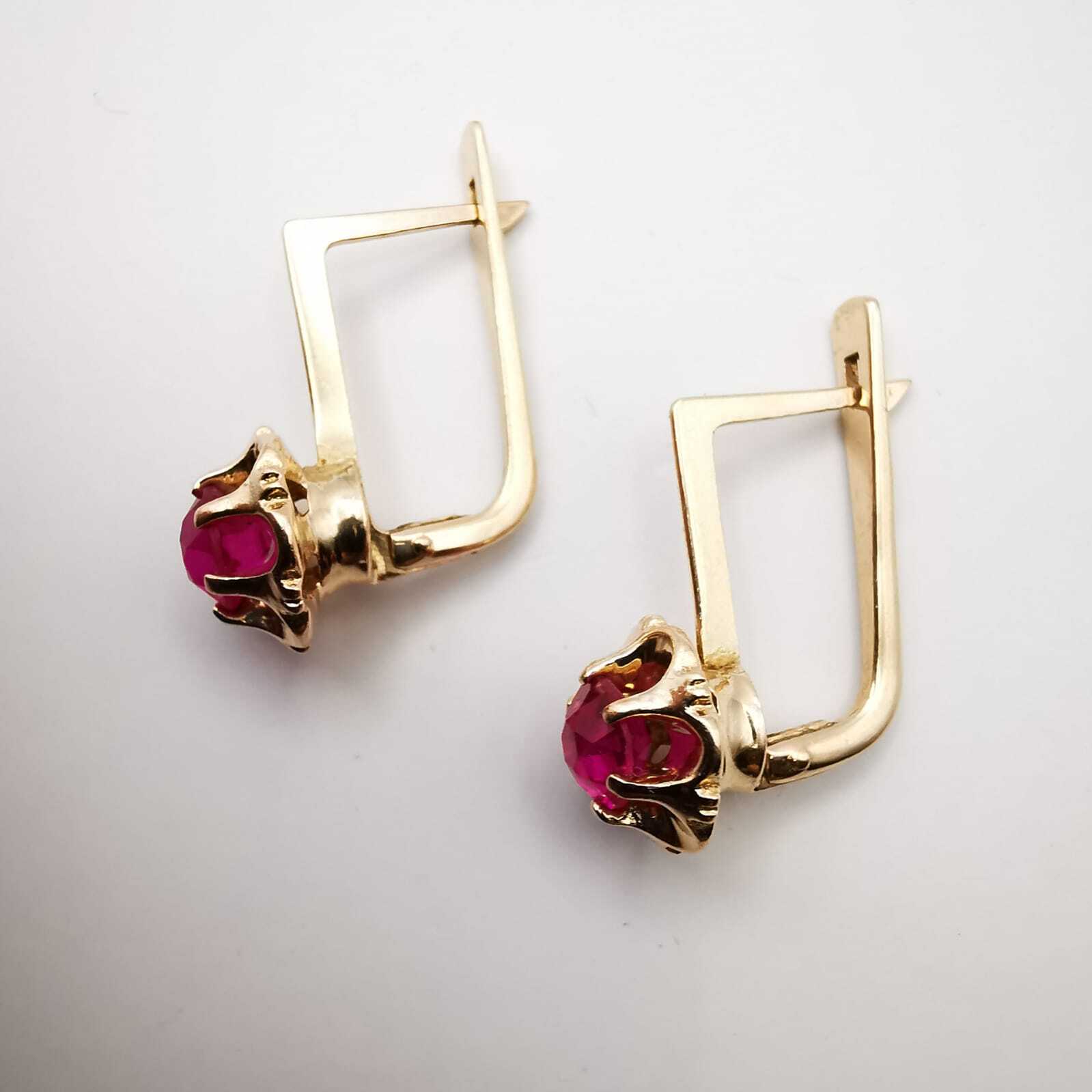 USSR Vintage Earrings Rose Gold 583 14K Star Jewelry Ideal Condition Ruby 4.4g