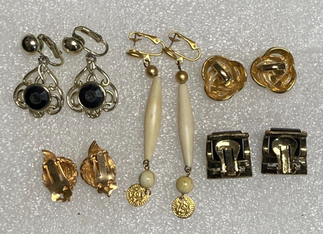 Vintage Lot 5 Pair Assorted Clip-On Earrings