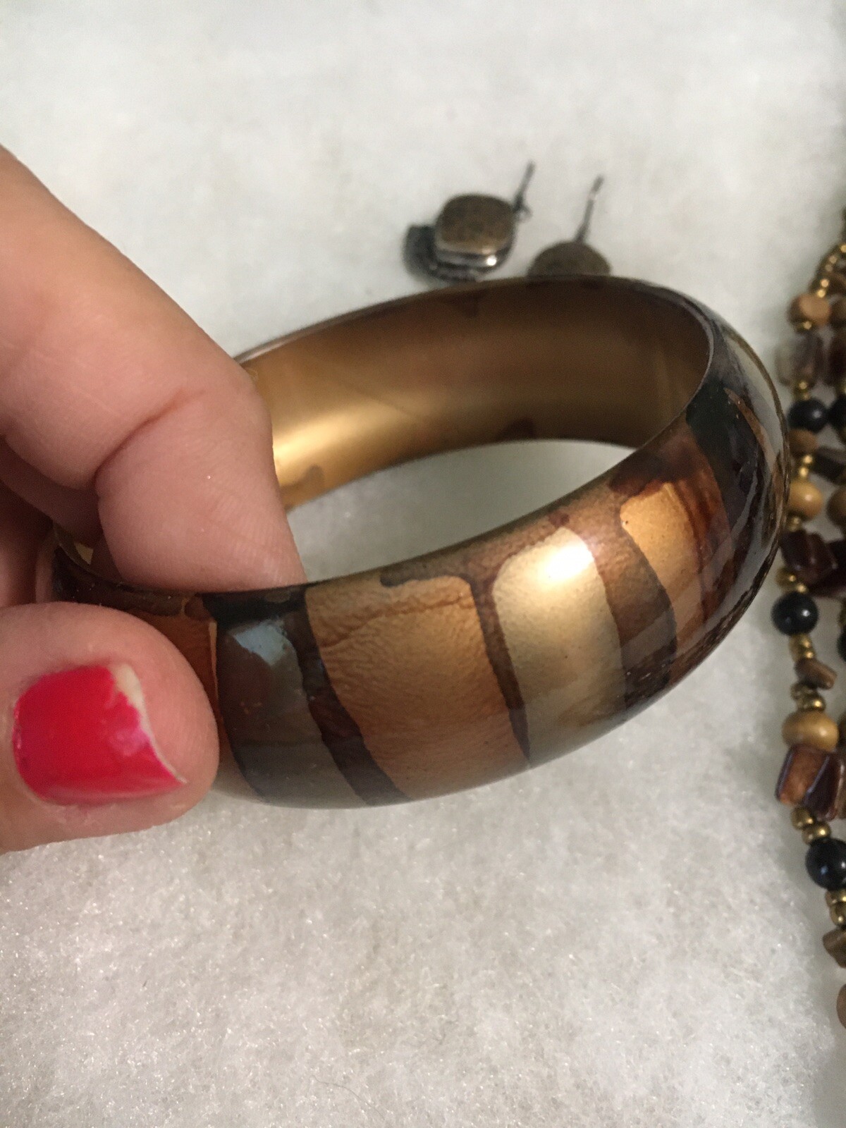 Brown/Bronze Color Set W/ Multiple Strand Necklace, .925 Earrings, See Descrip.