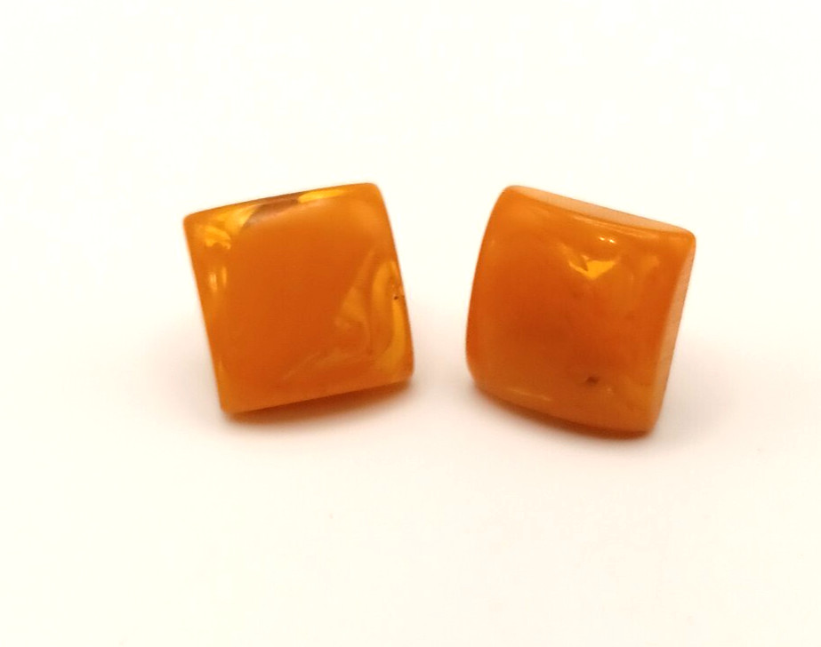 Bakelite vintage 1940s unused square opaque butterscotch stud earrings