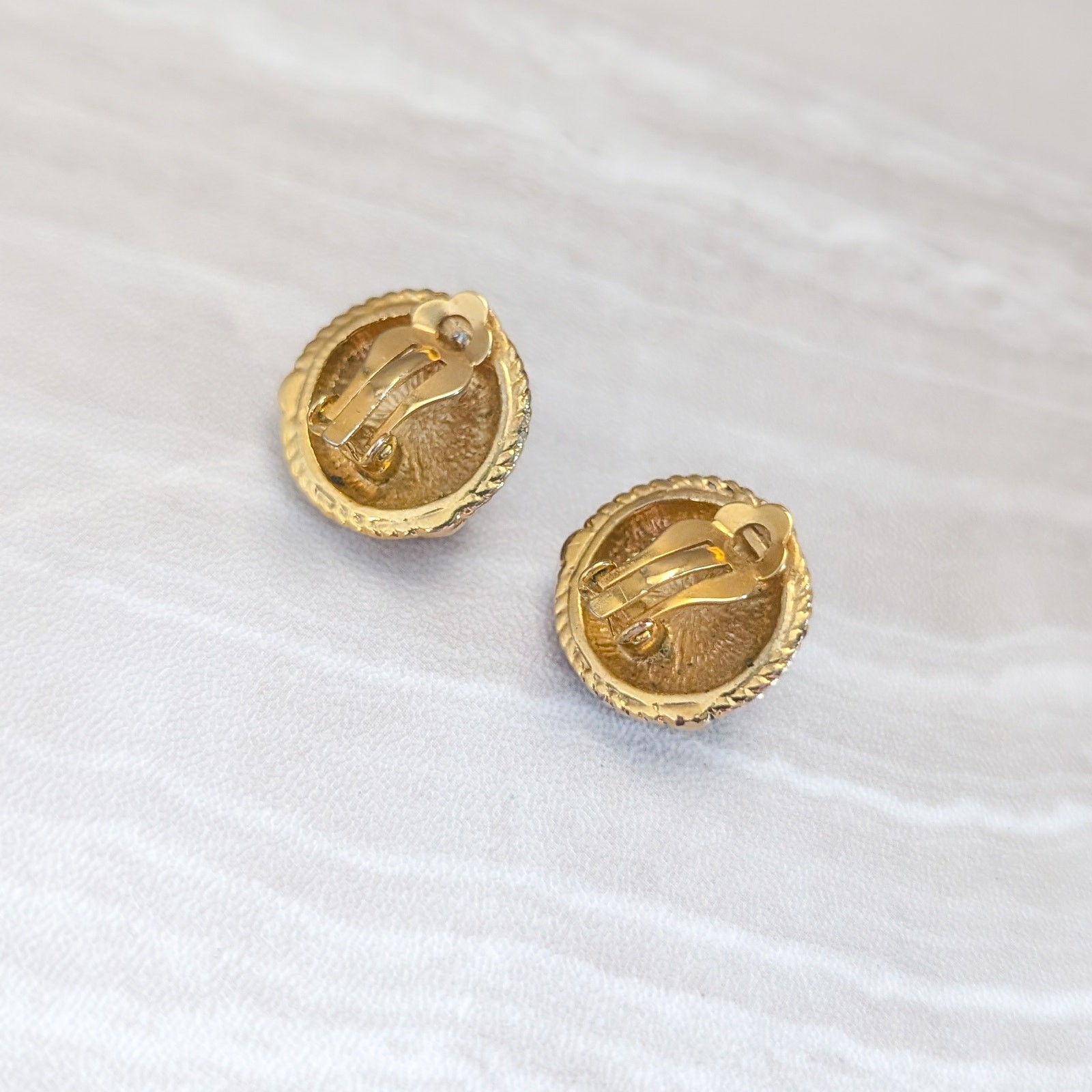 Vintage Clip On Earrings Statement Glam Gold Tone with Burgundy Center