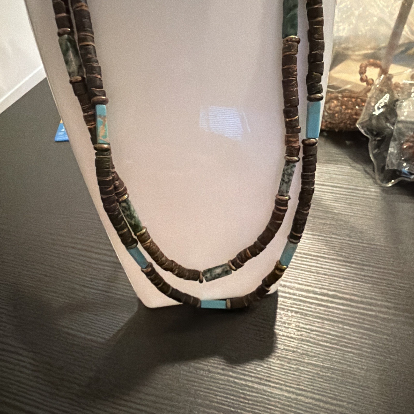 Turquoise Heishi Beaded Necklace Strand, Stone, Brown Blue Green Unisex