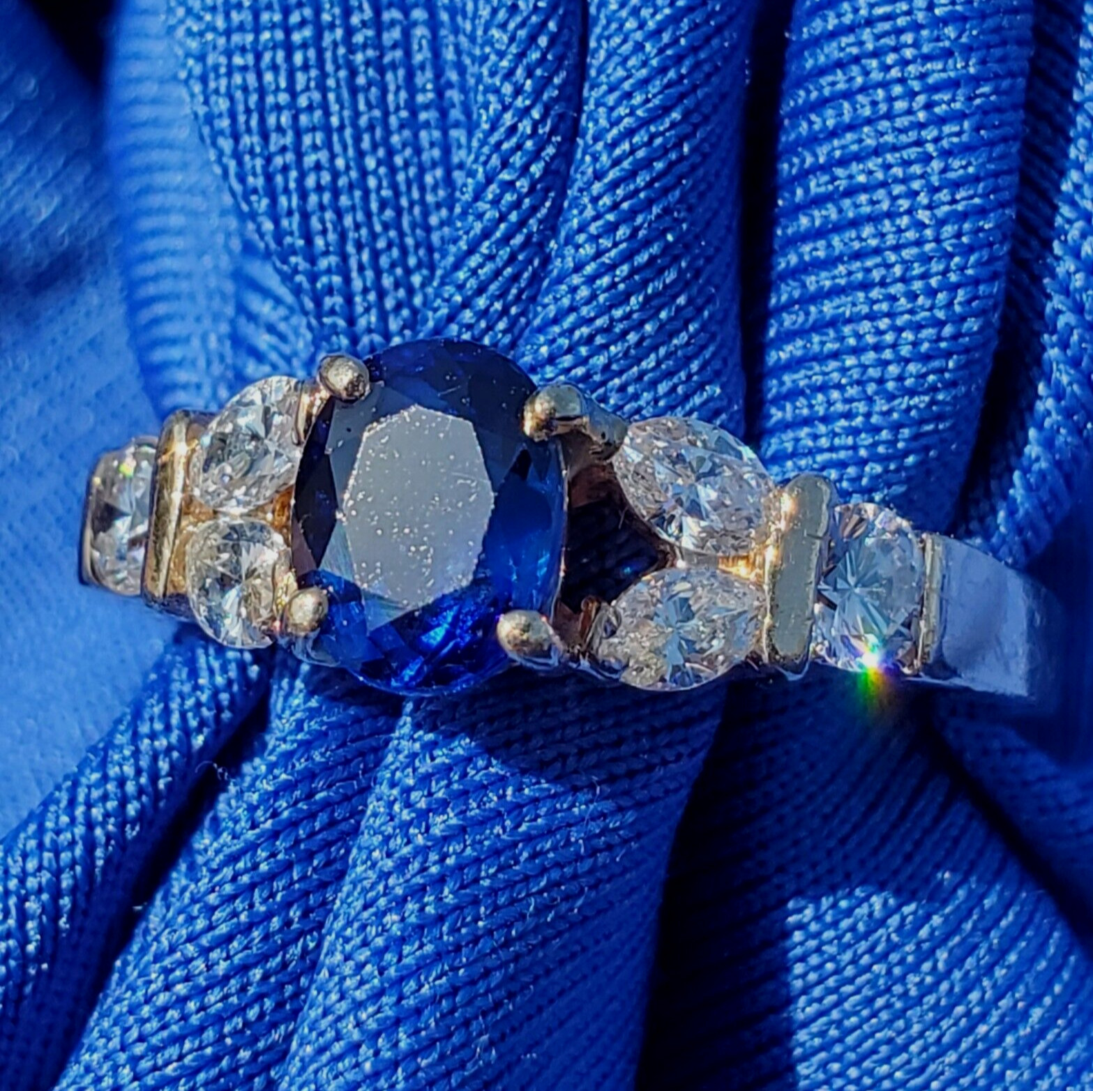 Original EARTH MINED SAPPHIRE DIAMOND Deco Engagement Ring 14K GOLD Solitaire