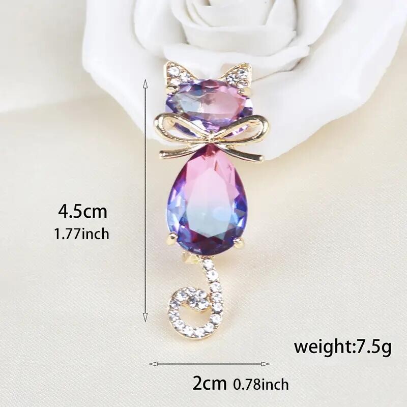 Green Vintage Gradient Crystal Cat Brooch Charming Design Ideal Gift Cat Lover