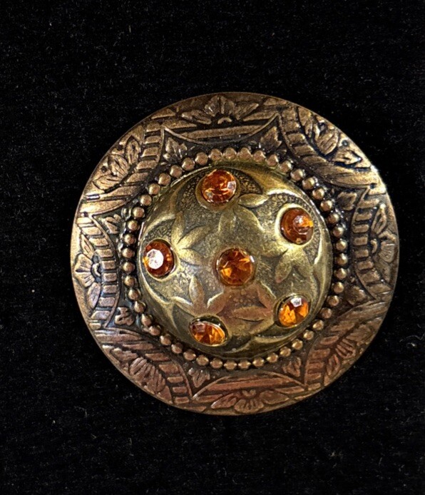 Vintage 1980s Orange Rhinestone Dome Statement Clip On Earrings Runway