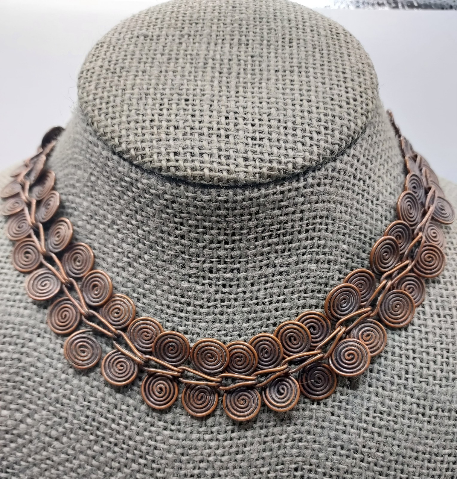 Vintage Copper Tone Spiral Wire Necklace Choker 16” Handmade