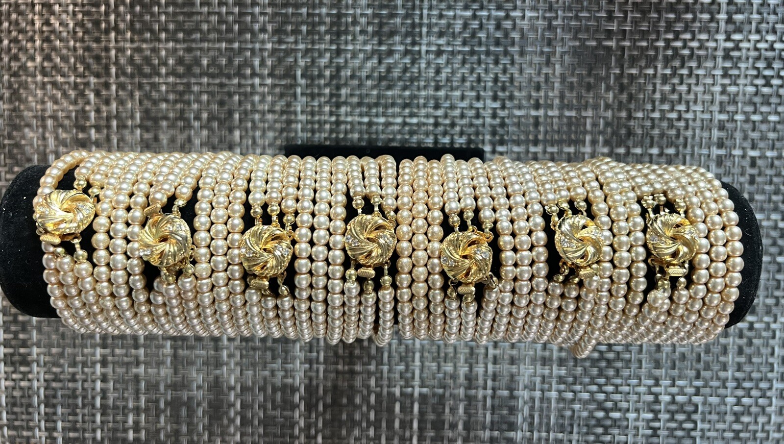 Lot Of 12 Piece Rose Gold Tone / Off- White Faux Pearl Gold Tone Clasp Bracelets