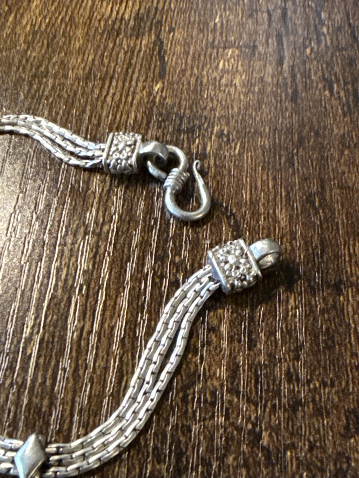 Vintage Bracelet 3 Strands Chain Sterling Silver 925 Ends With floral engravings