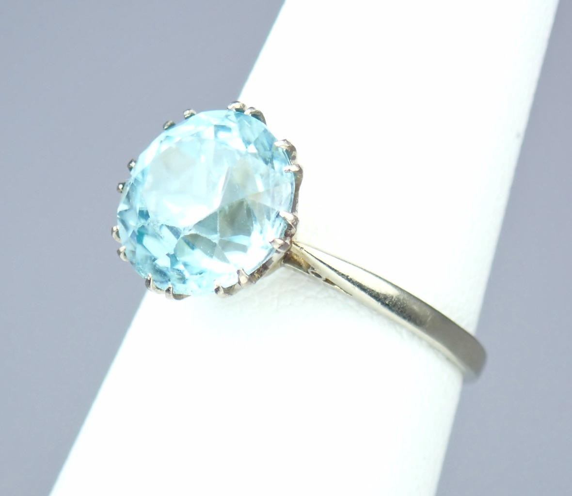 Antique Art Deco 18K Gold 5.4ct Old Cut Blue Zircon Solitaire Engagement Ring 6