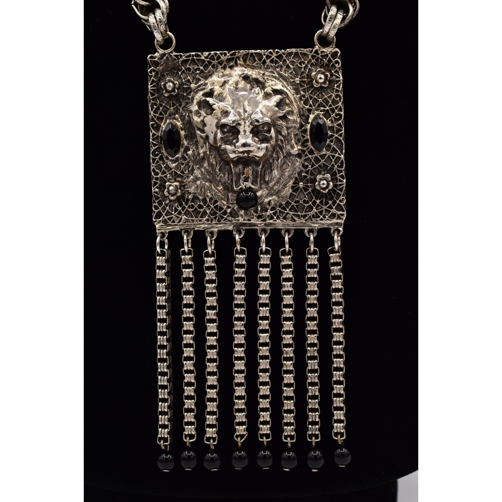 Edlee Vintage Chain Lion Door Knocker Necklace Heavy Chain Silver Signed BinBL