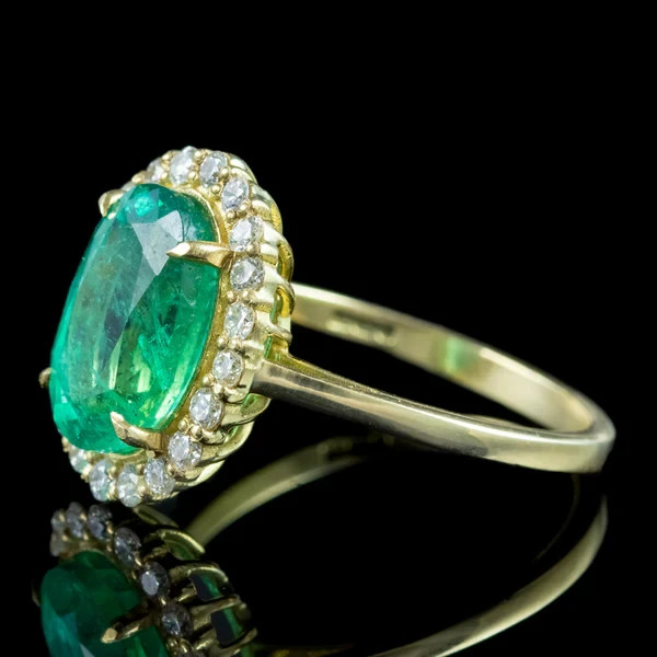 4.40 Ct Natural Emerald Art Deco Vintage Engagement Ring 14K Yellow Gold Over
