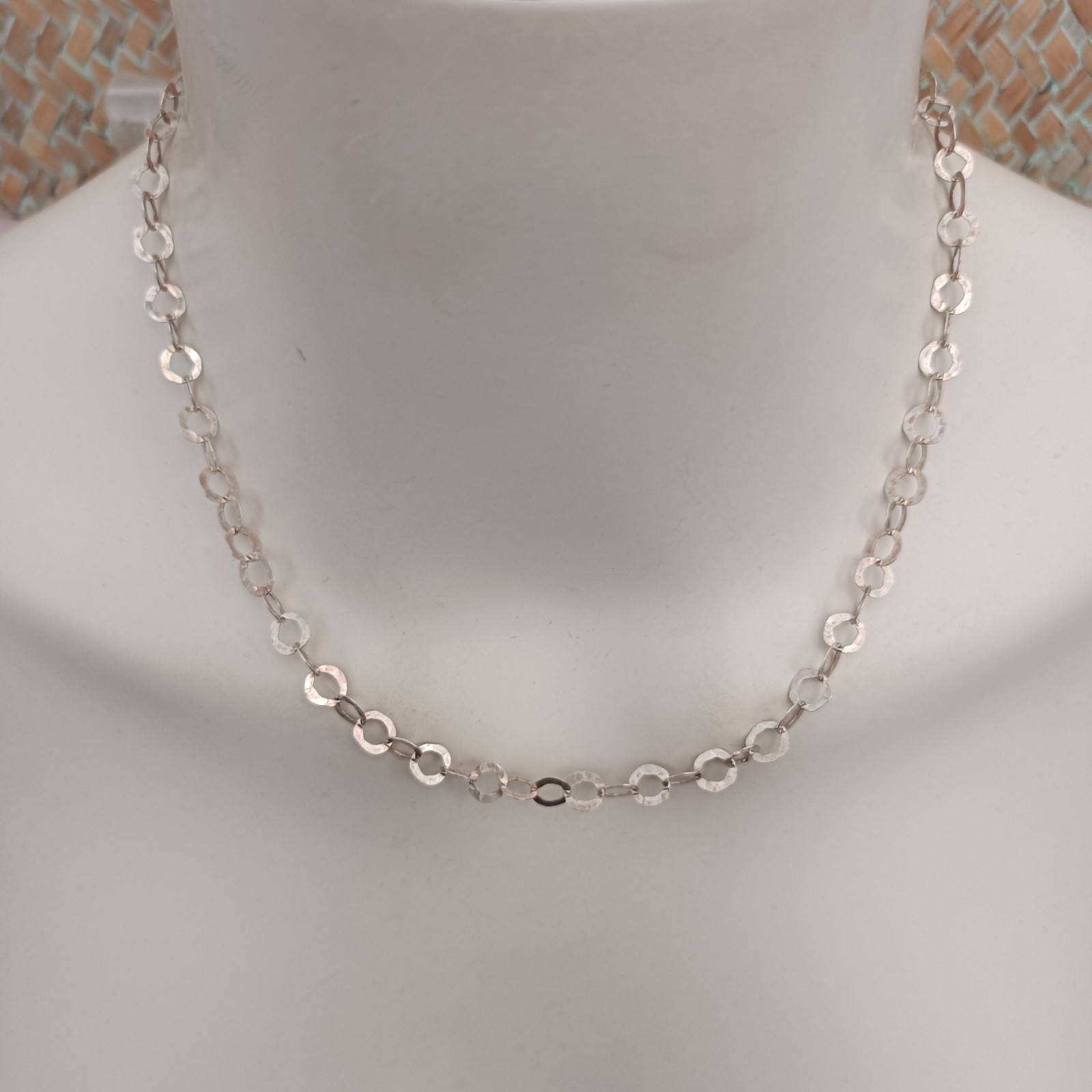 Sterling Silver Chain Necklace Handmade Flatt Hammered Rolo Unique Collar VTG