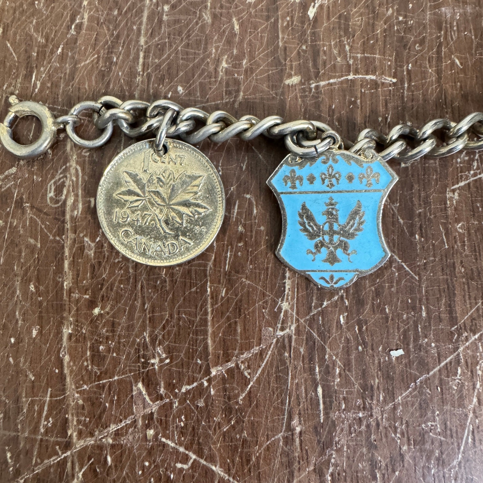 Coro Vintage 1920s 1940s Coin Bracelet Great Britain Canada Coat of Arms Pendant