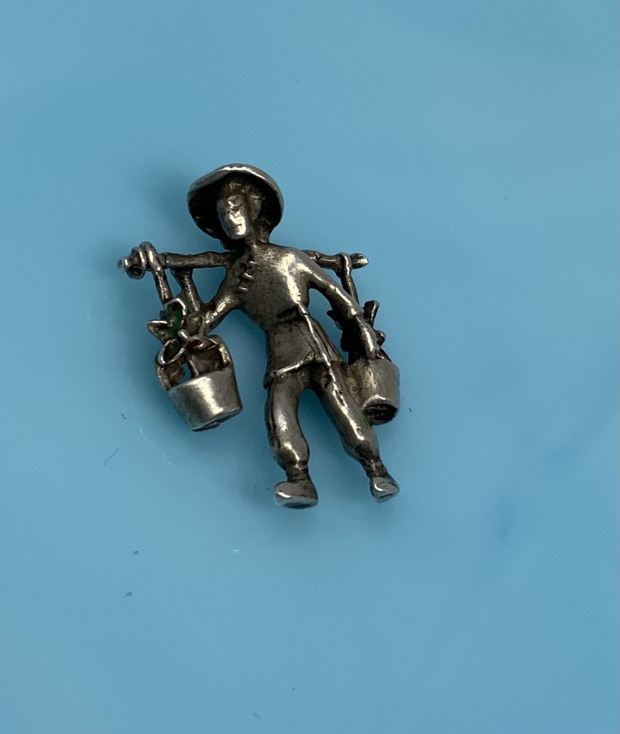 Vintage Sterling Silver Articulated Floral Flower Monger Seller Bracelet Charm