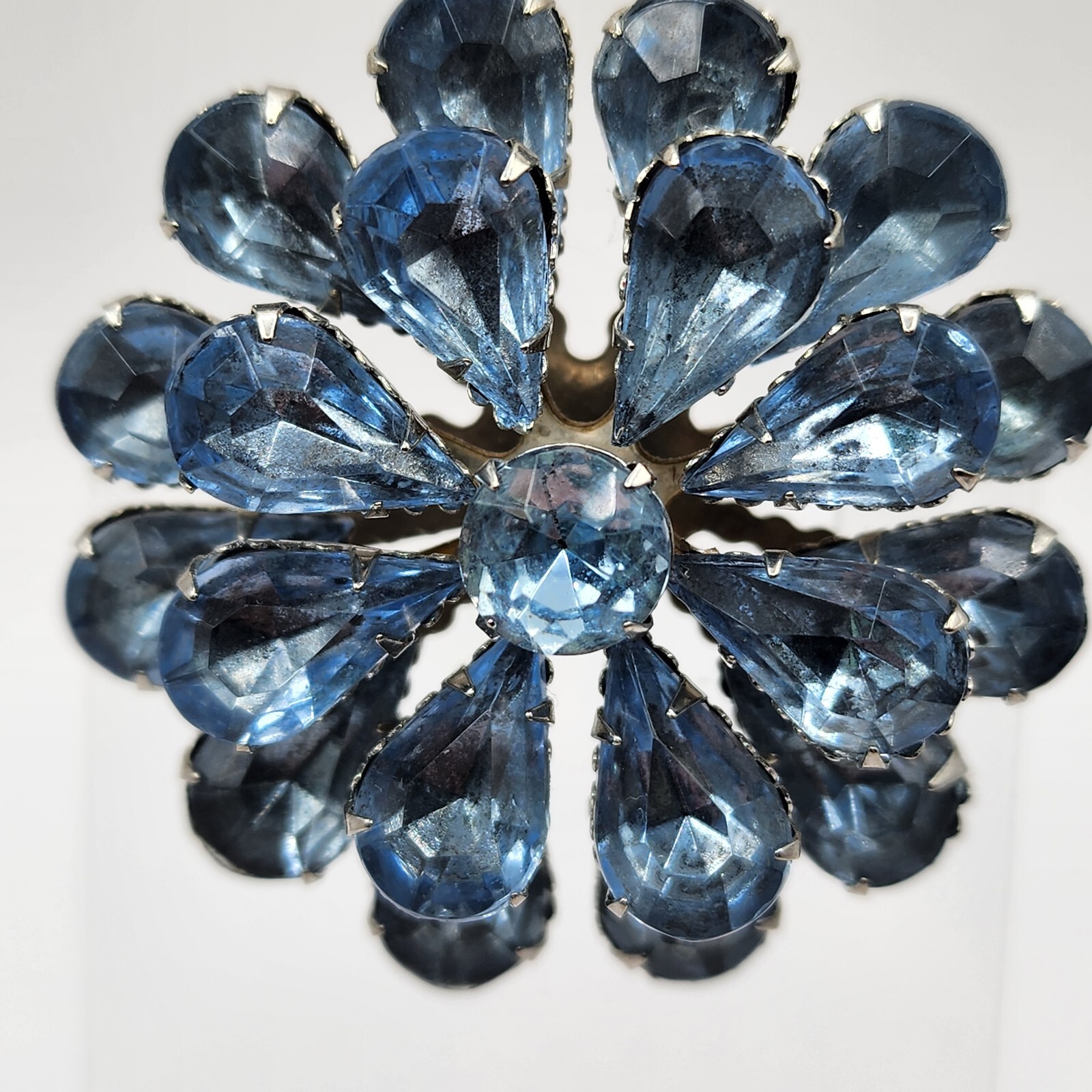 Vintage Rhinestone Brooch Light Blue Round Flower