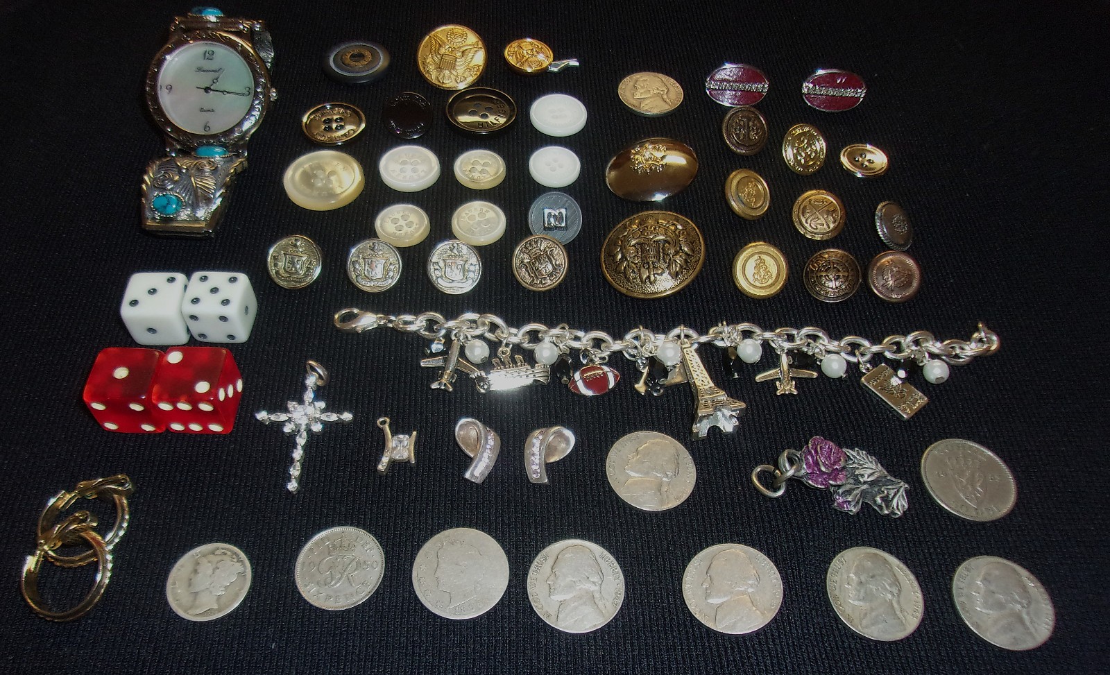 Estate Lot Grandma’s Lot Vintage Sterling, Vtg Coins, Buttons, Watch, & Bakelite