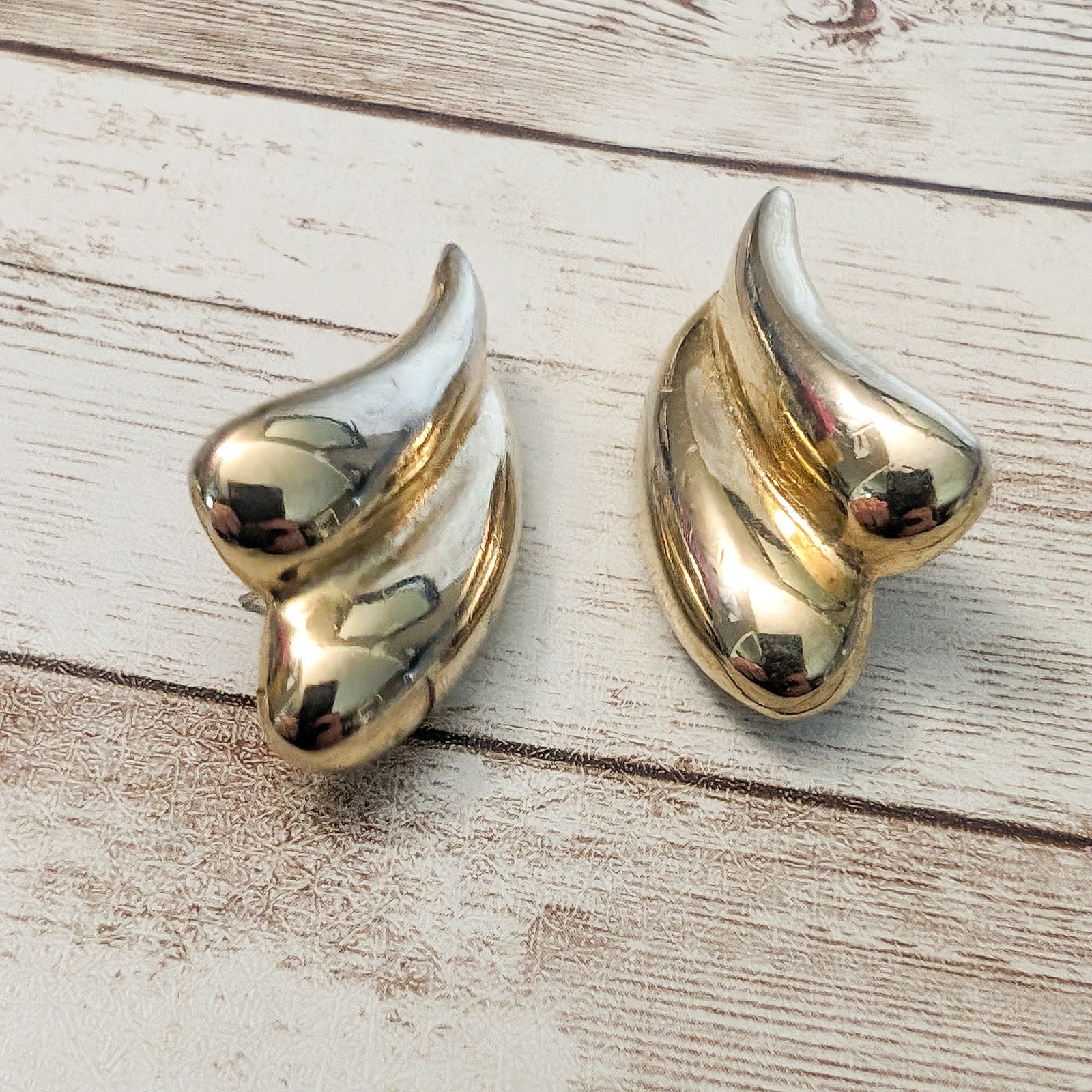 Vintage Earrings For Pierced Ears – 1 & 5/8″ Double Swish – Fair Condition