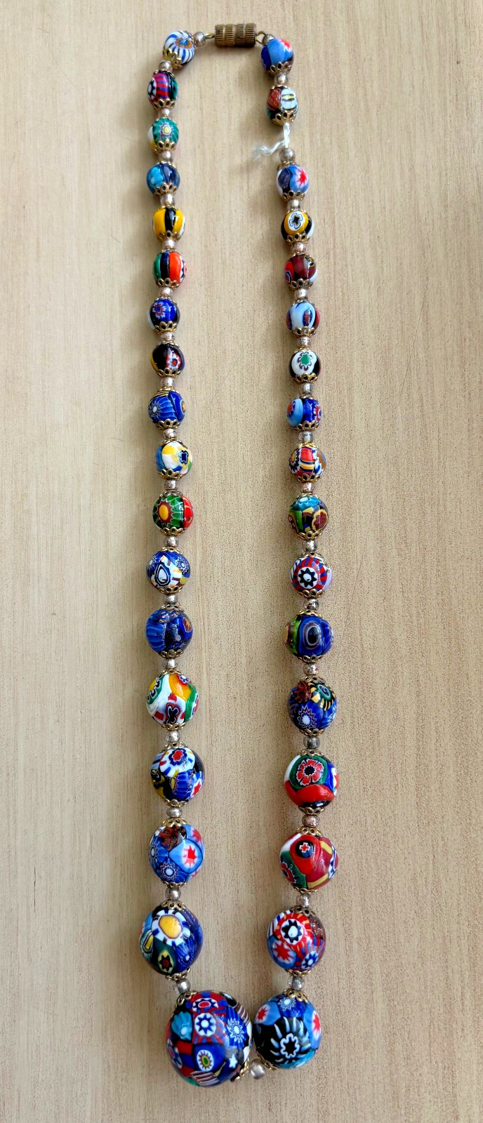 Vintage Italian Millefiore bead necklace filigree VTG Jewelry imperfect *Read