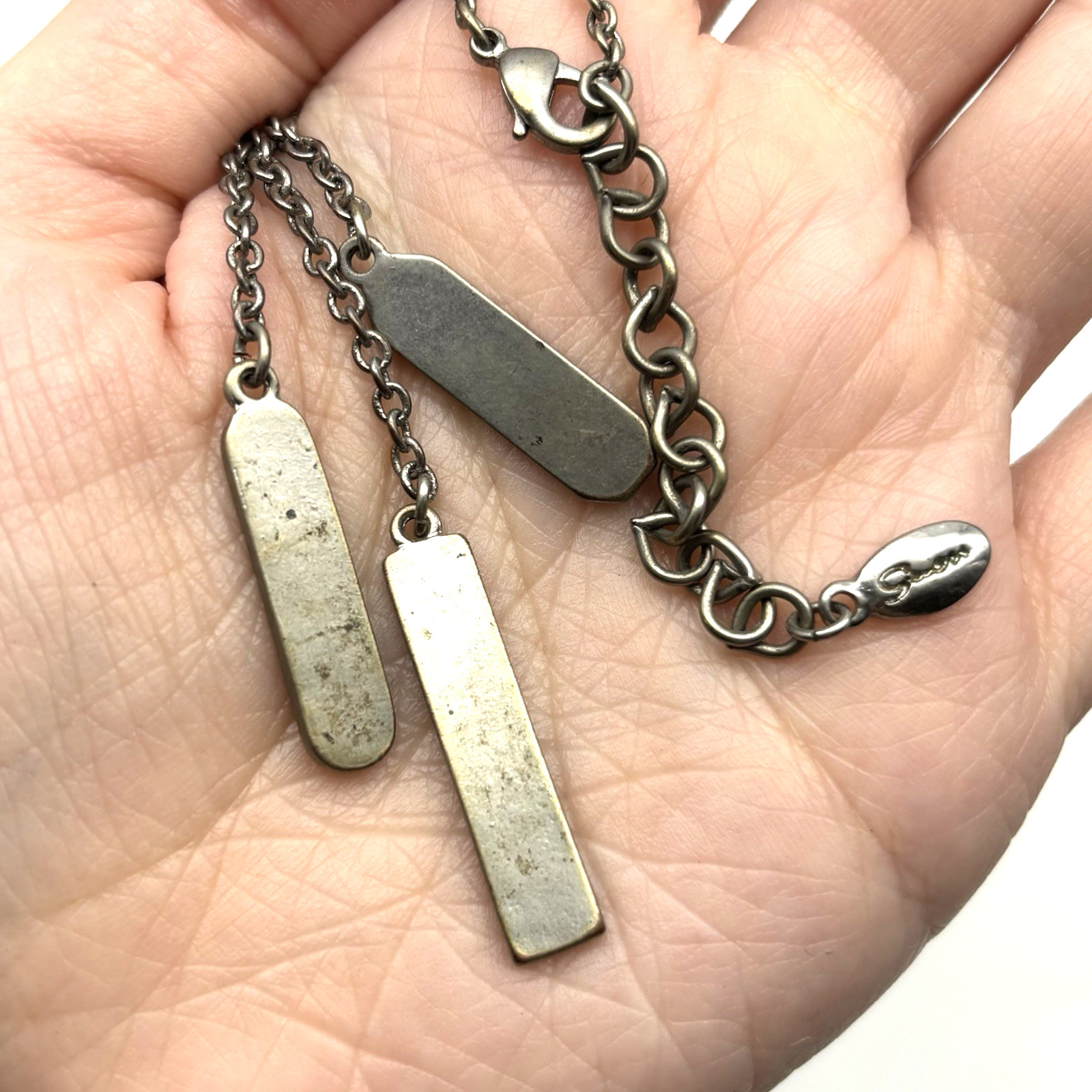 Vintage 00s Y2K Guess Silver-tone Property of Guess Rhinestone Dog Tag Necklace