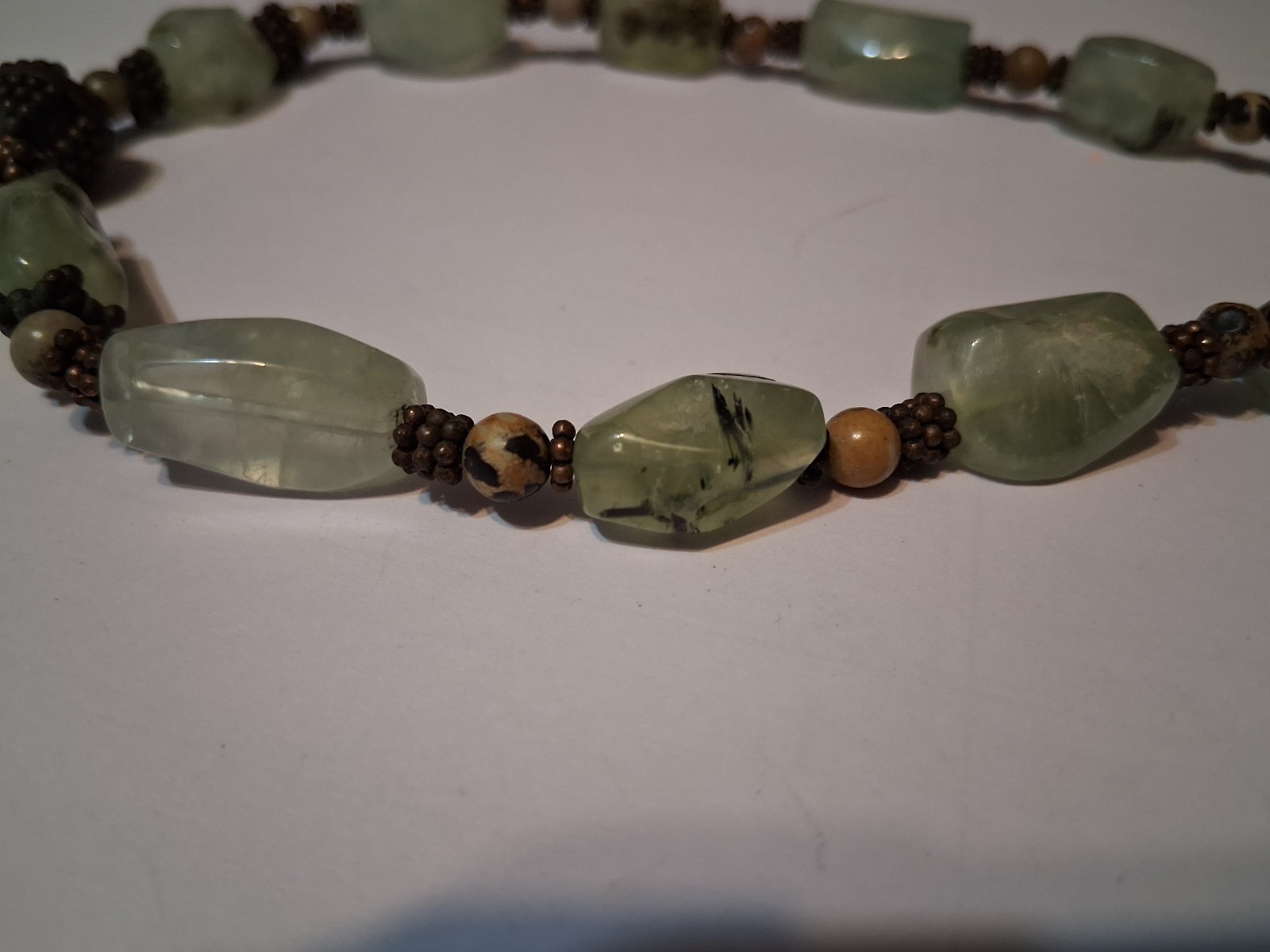Agate Necklace 19″ Vintage Natural Moss Agate Stone Bead Necklace OVER 3 OUNCES