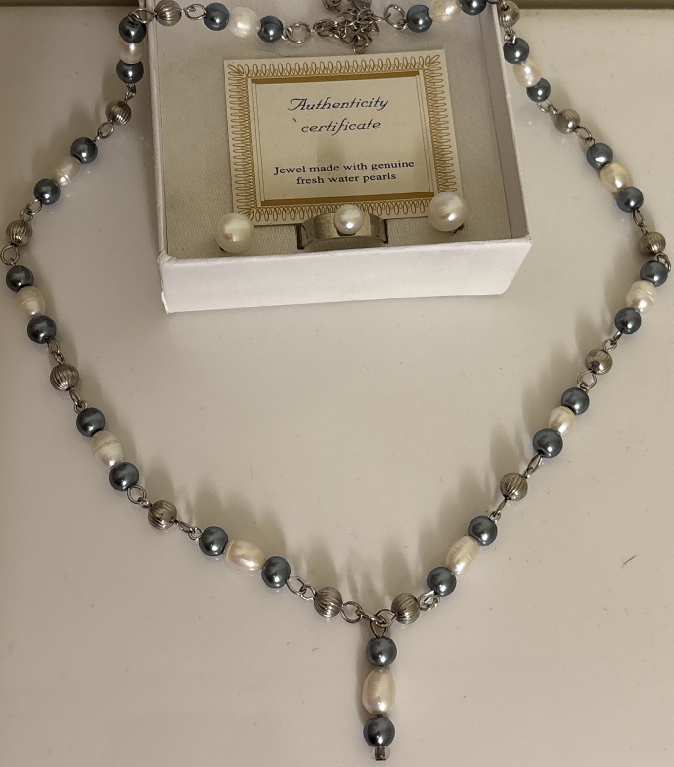 Genuine Fresh Water Pearl Necklace. Authenticity Cert. Matching Ring & Earrings