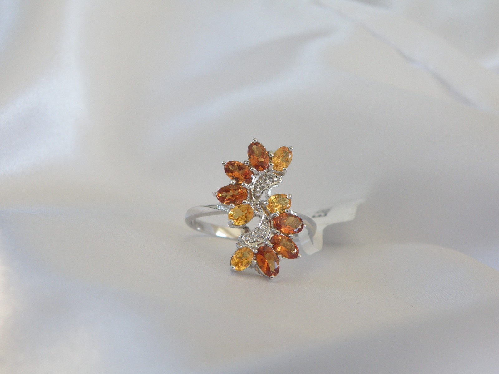 Designer Sterling Silver 925 Natural Mandarin Orange Garnet Ring Size 10