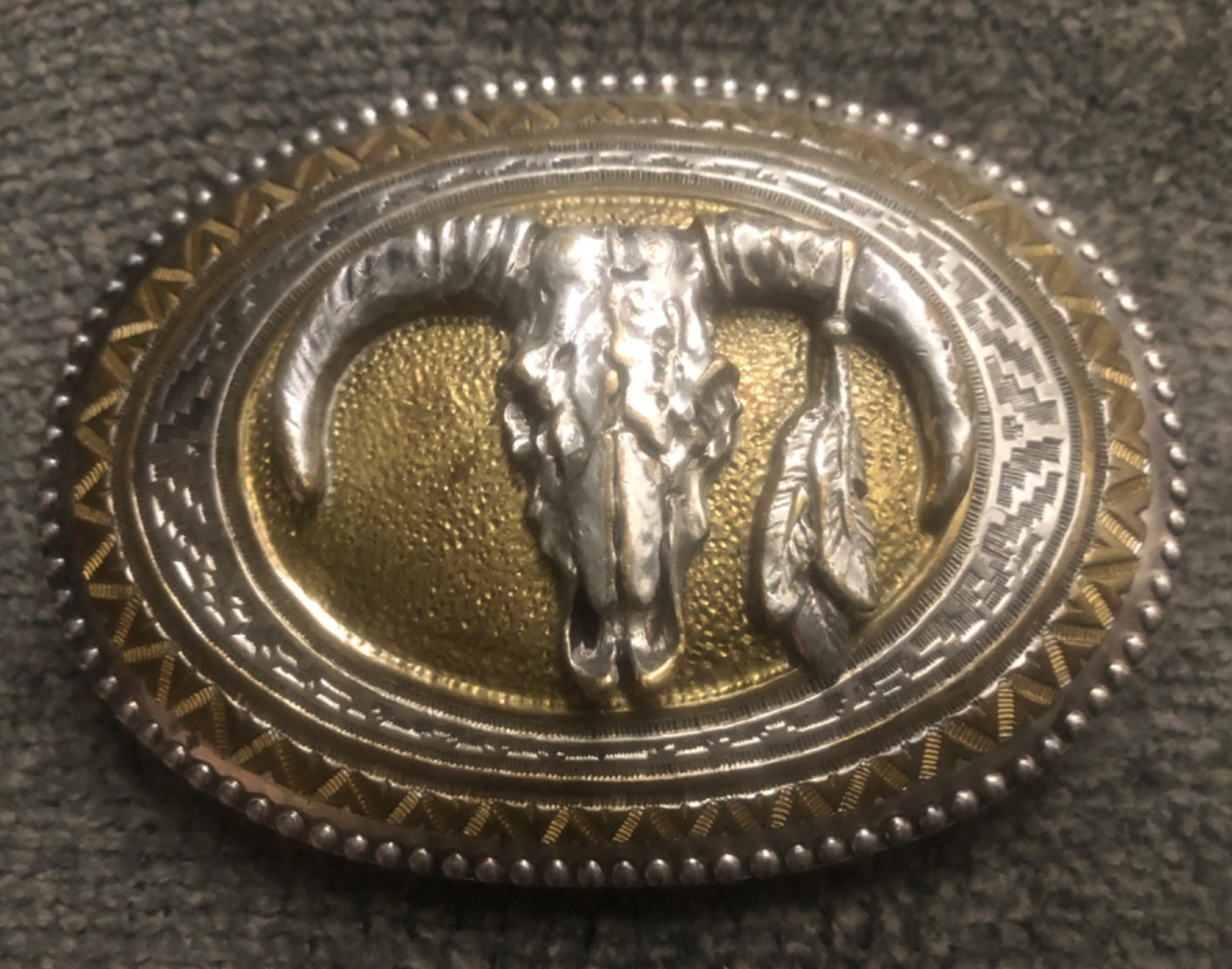 Crumrine Belt Buckle: Silver Plate & 10K Gold Cow Skull, Bold Southwest Splendor