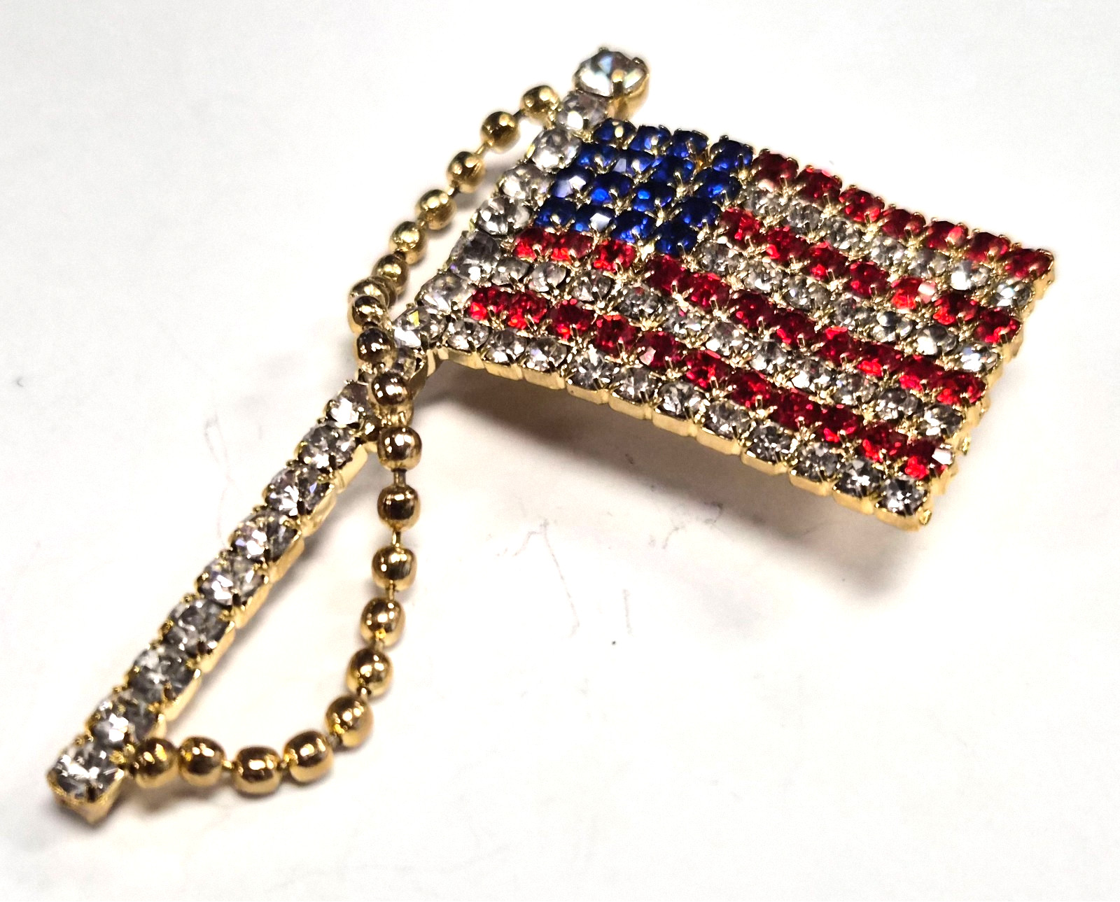 Vintage 70’s American Flag 4th of July Paved Rhinestones Patriotic Pin / Brooch