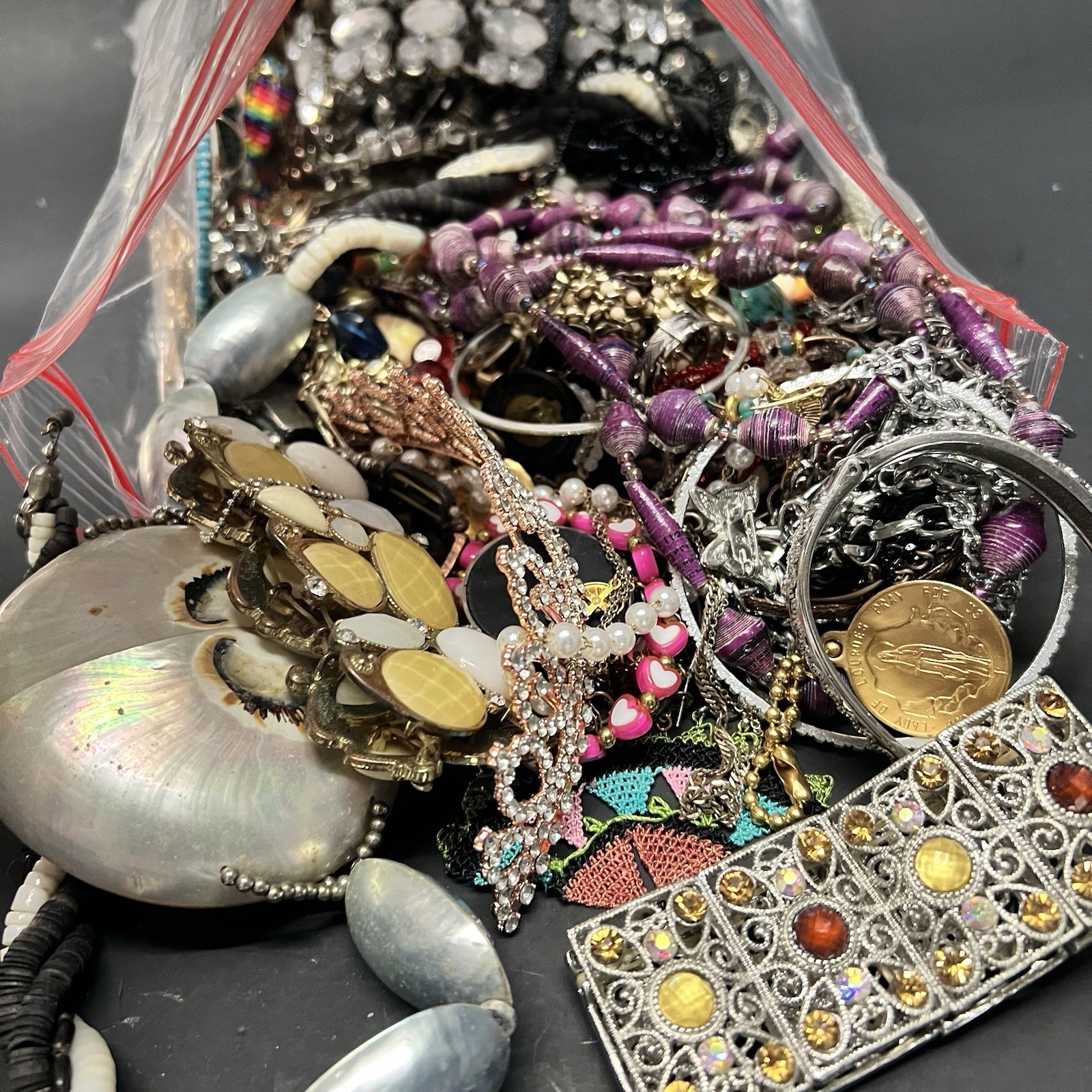 5 LB Junk Drawer Jewelry Lot Stuff Wear Repair Harvest vtg-now etc AS IS scrap Q